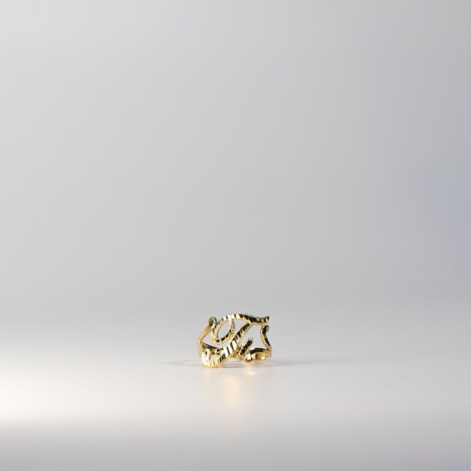 14K Gold Cursive Initial "F" Ring - Charlie & Co. Jewelry