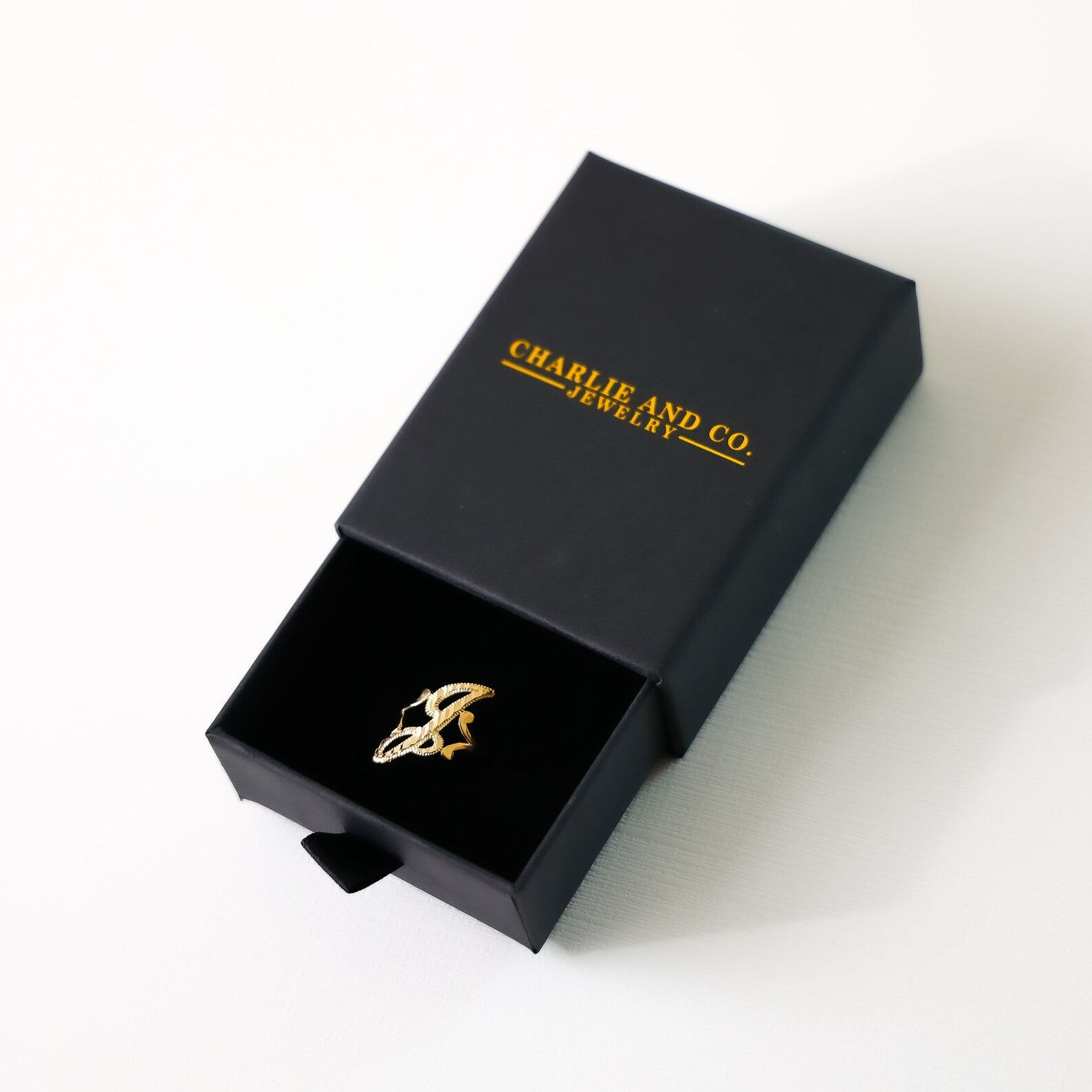 14K Gold Cursive Initial "J" Ring - Charlie & Co. Jewelry