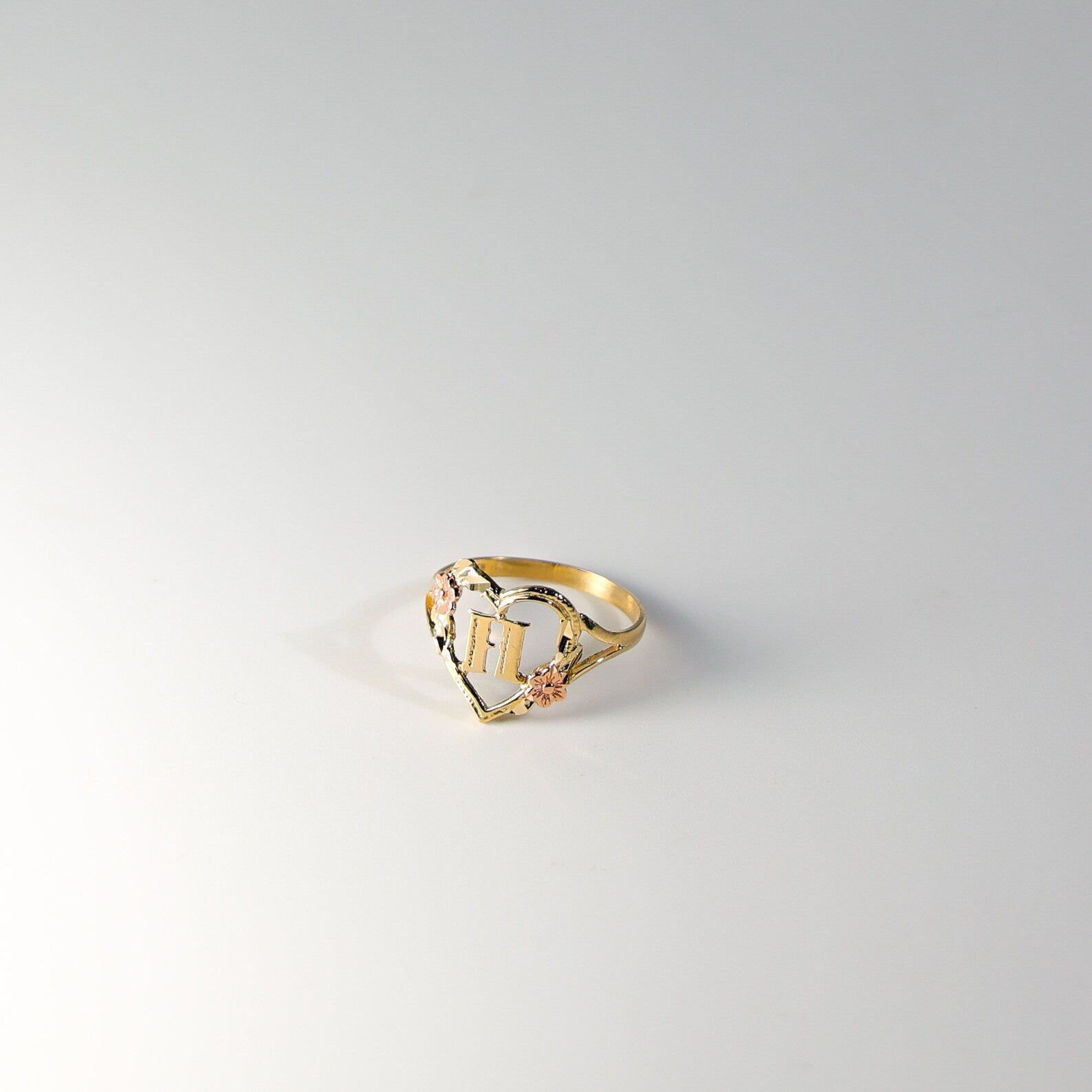 14K Gold Heart & Rose Initial "H" Ring - Charlie & Co. Jewelry