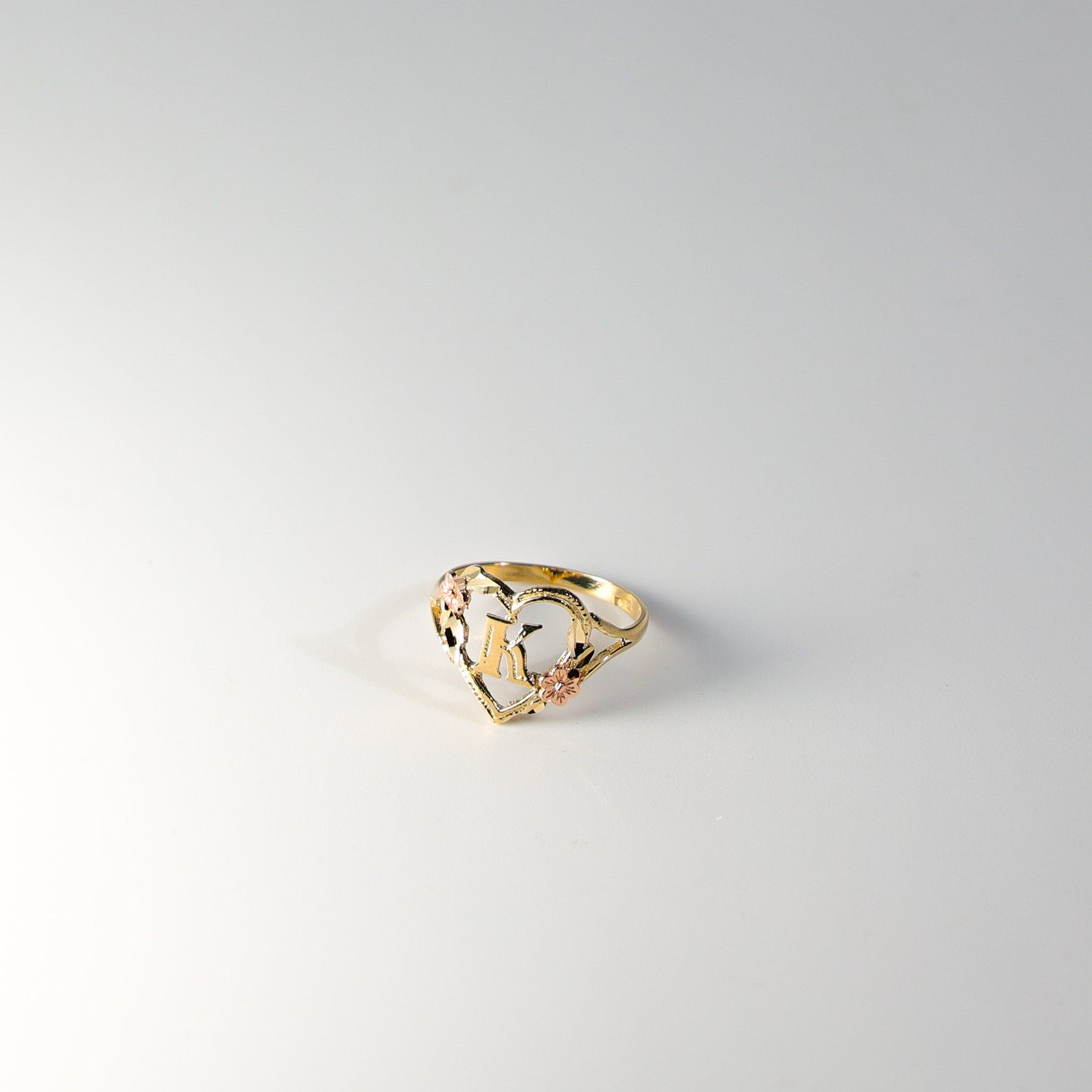 14K Gold Heart & Rose Initial "K" Ring - Charlie & Co. Jewelry