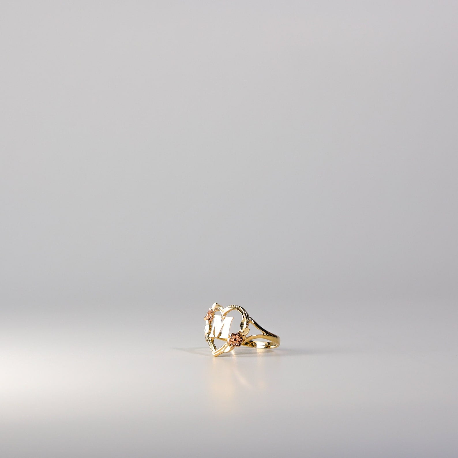 14K Gold Heart & Rose Initial "M" Ring - Charlie & Co. Jewelry