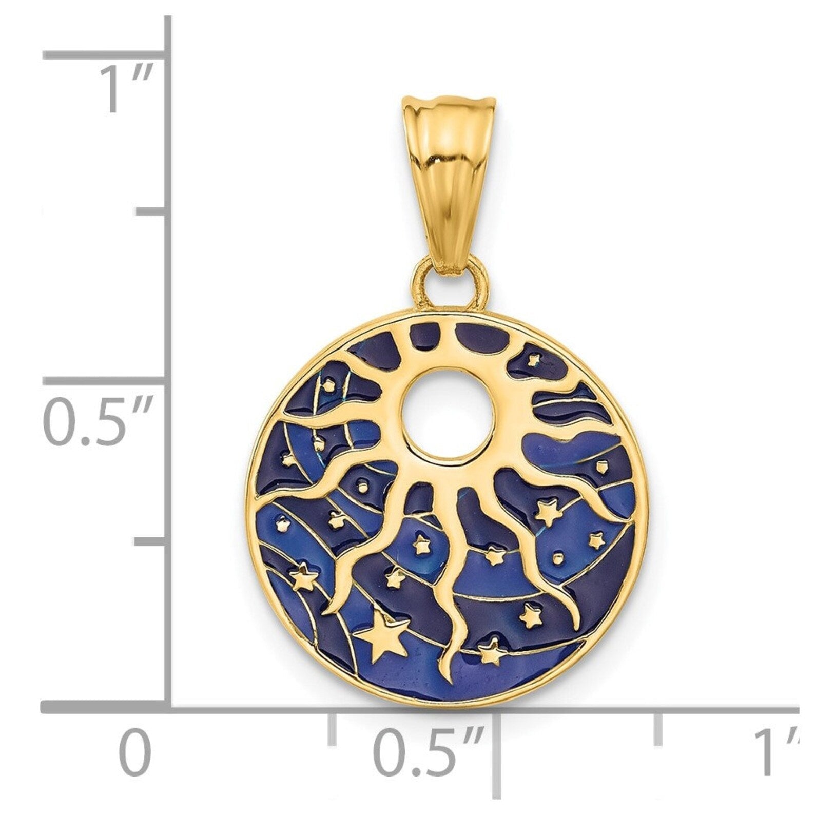 Gold Polished Enameled Sun and Stars Pendant - Charlie & Co. Jewelry