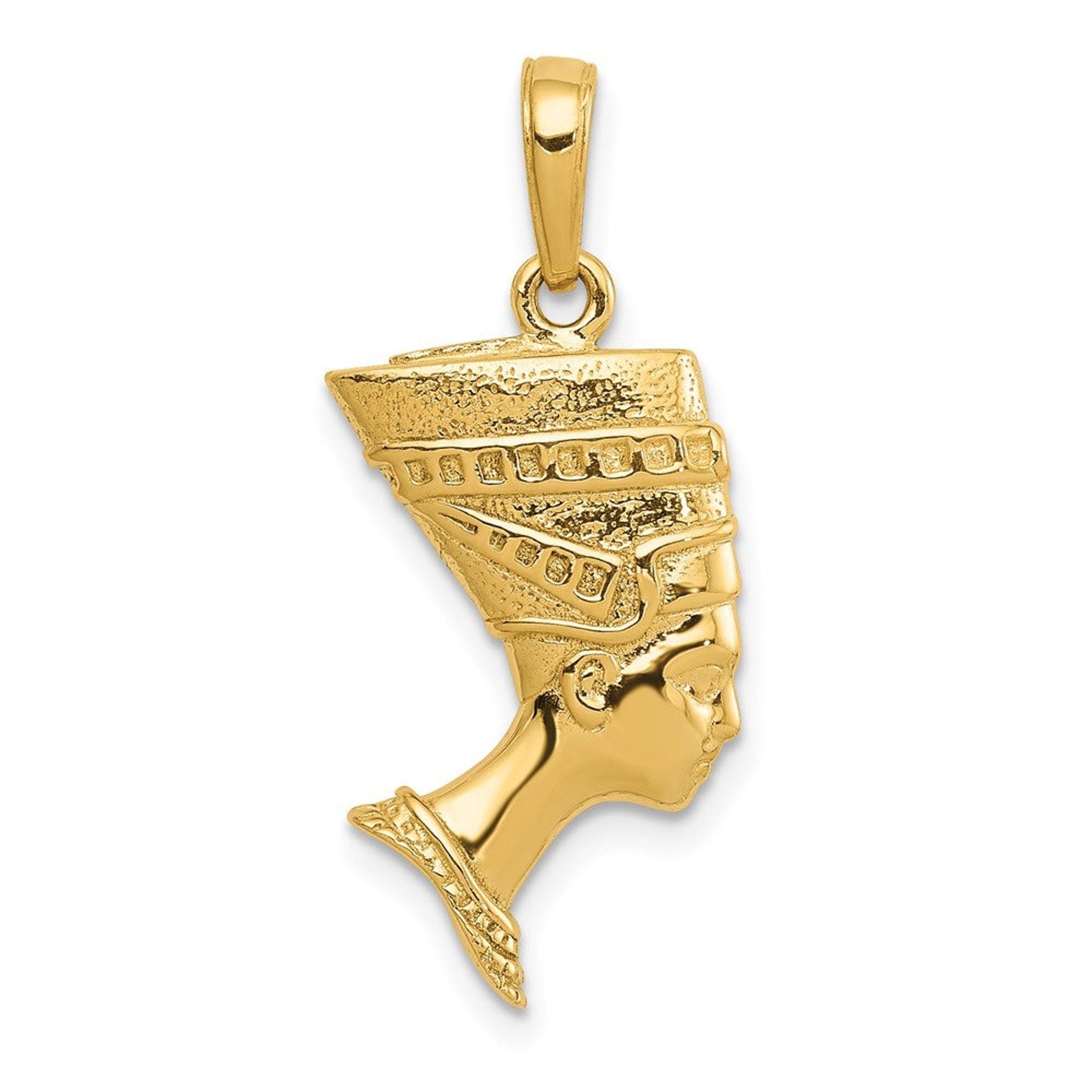 Gold Large 3D Nefertiti Pendant Model-C3069 - Charlie & Co. Jewelry
