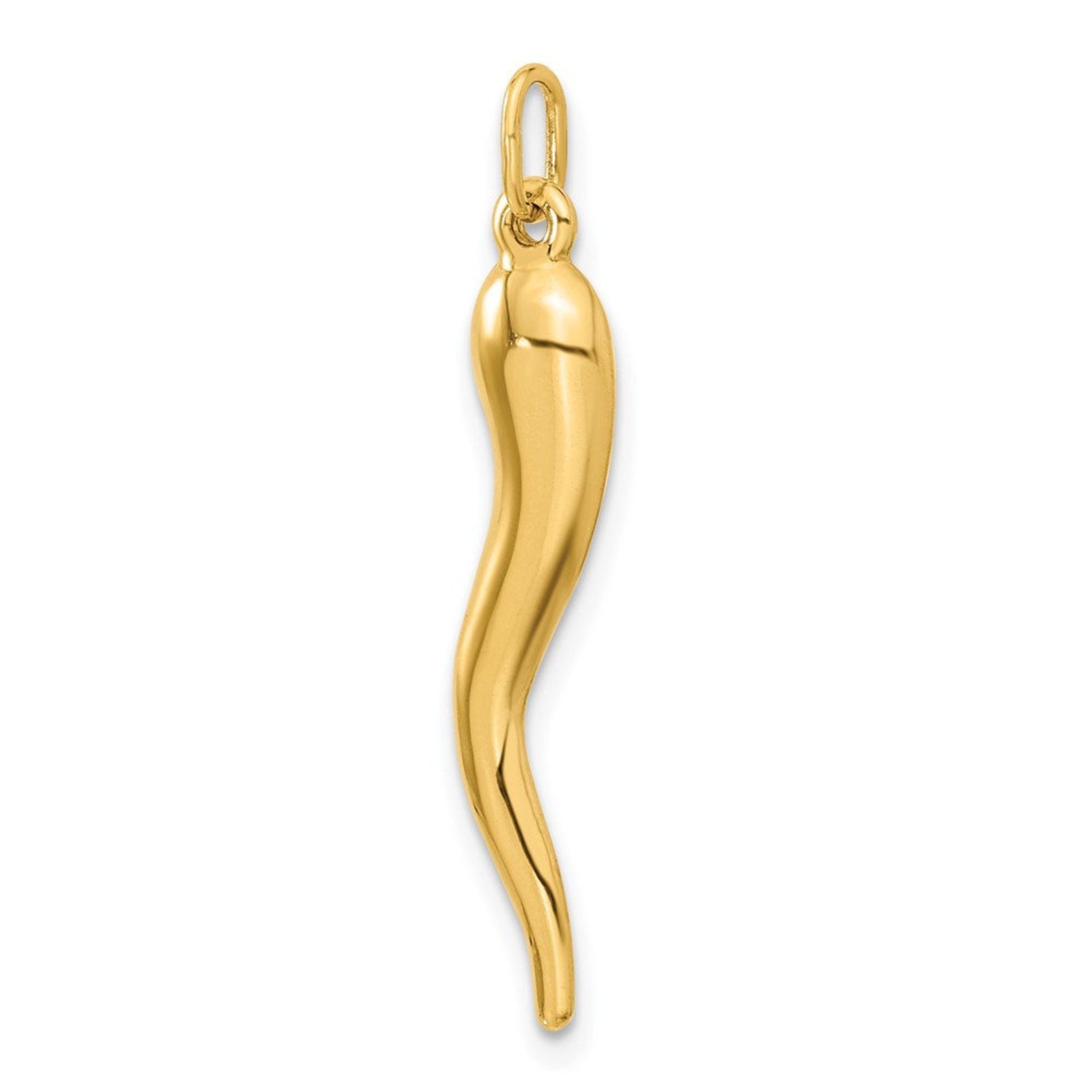 Gold Large Polished 3D Italian Horn Charm Model-C3041 - Charlie & Co. Jewelry