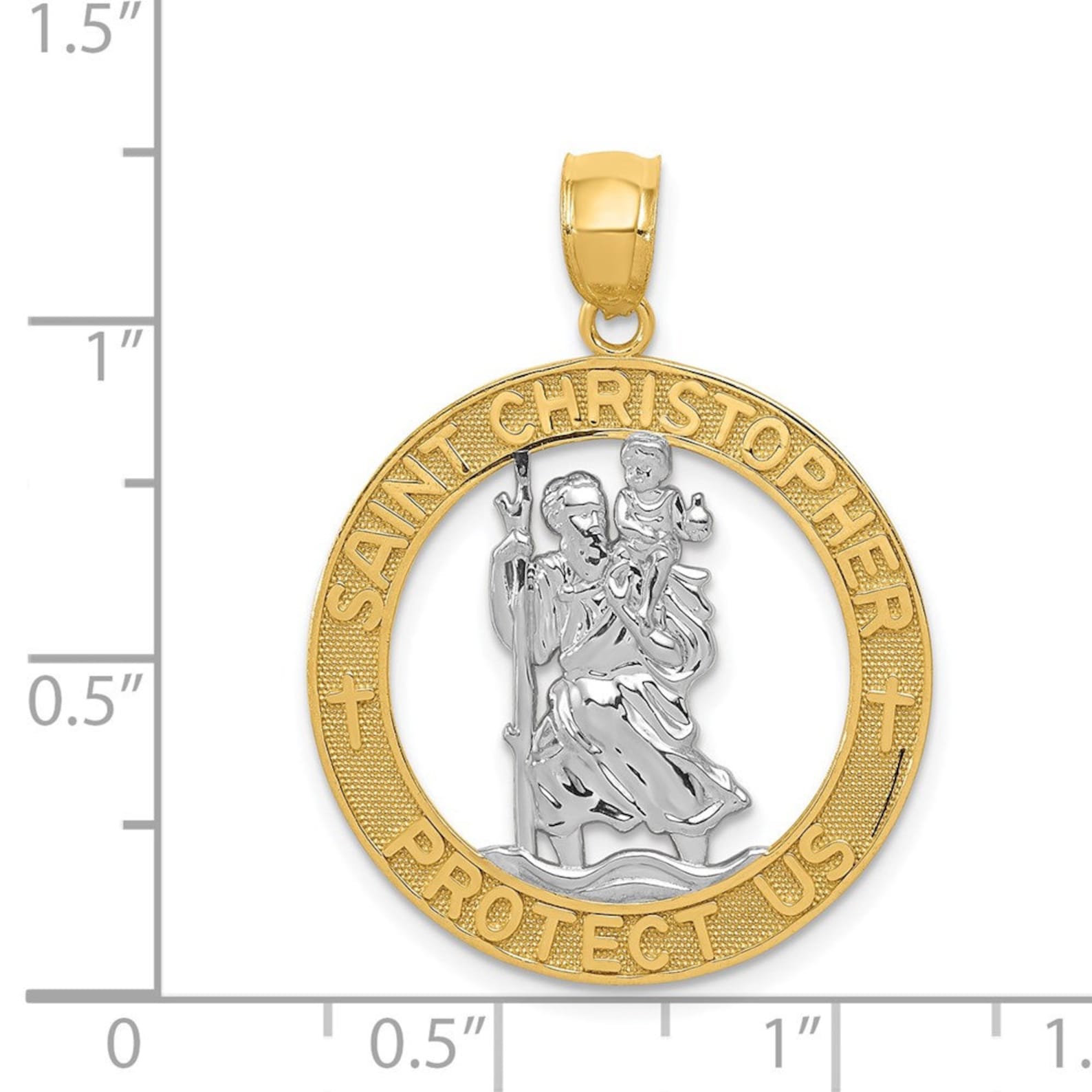 Yellow and White Gold St Christopher Medal Pendant Model-C4522 - Charlie & Co. Jewelry