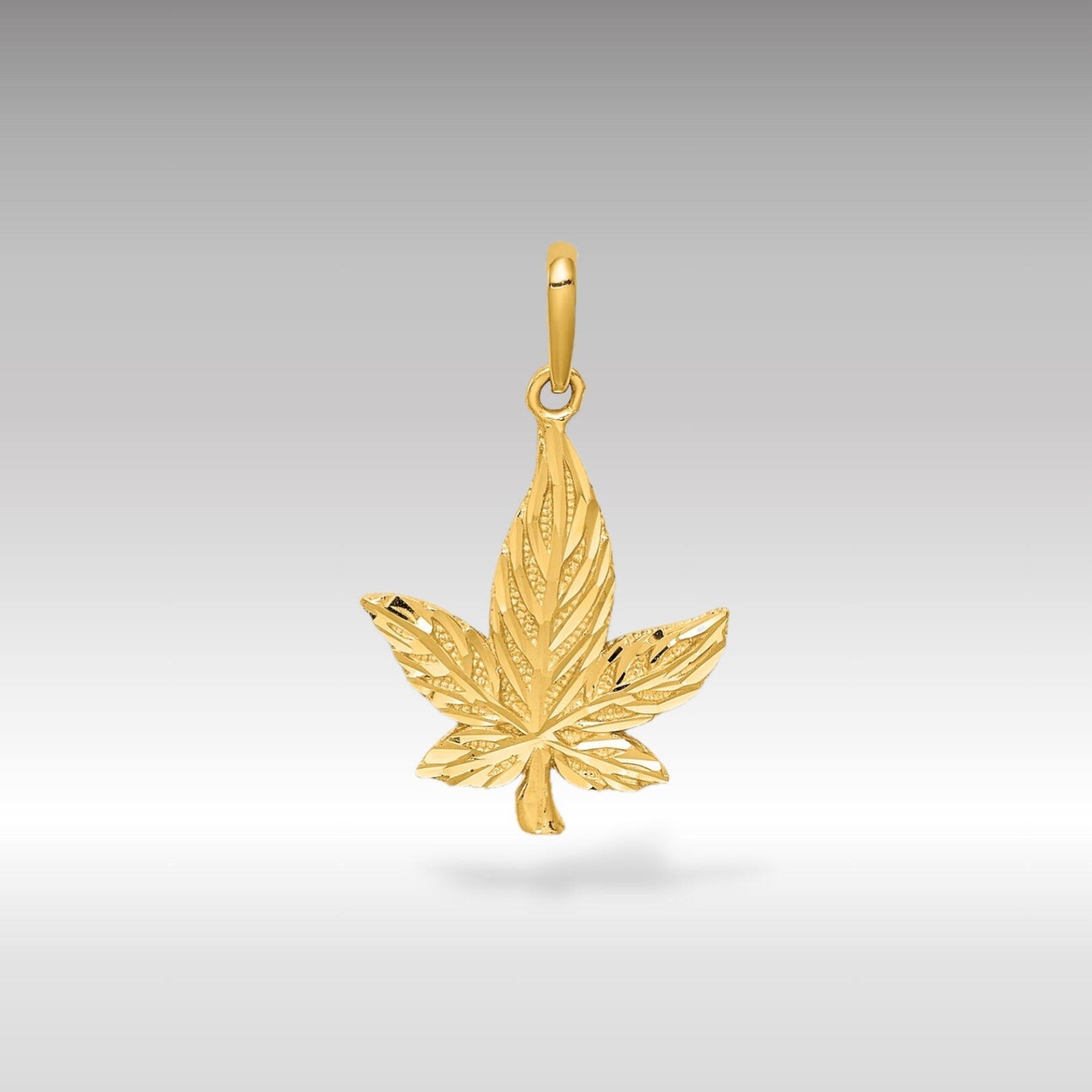 Gold Diamond-Cut Cannabis Leaf Charm Model-C4645 - Charlie & Co. Jewelry