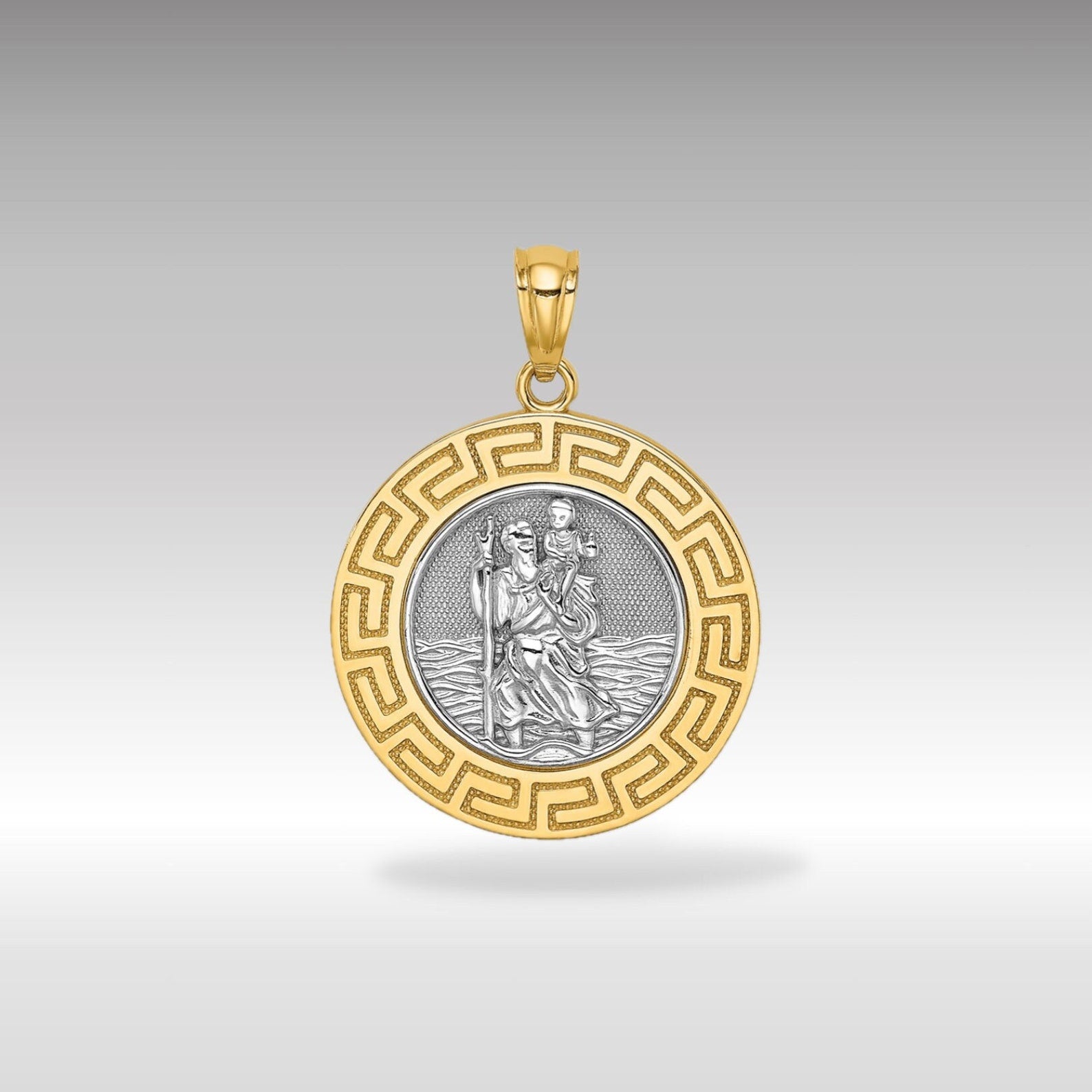Yellow and White Gold St. Christopher Medal Pendant Model-C4715 - Charlie & Co. Jewelry