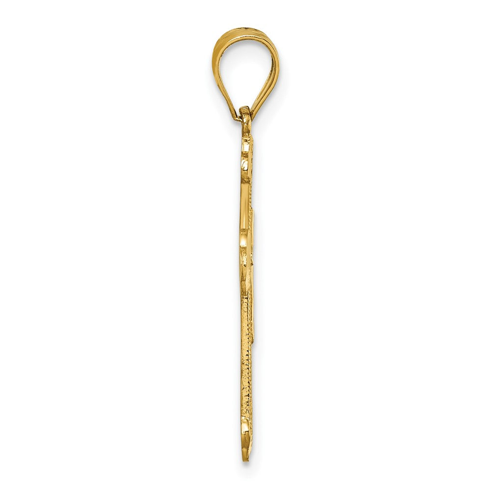 14k Polished Diamond-cut Textured Fancy Budded Cross Pendant - Model K10088