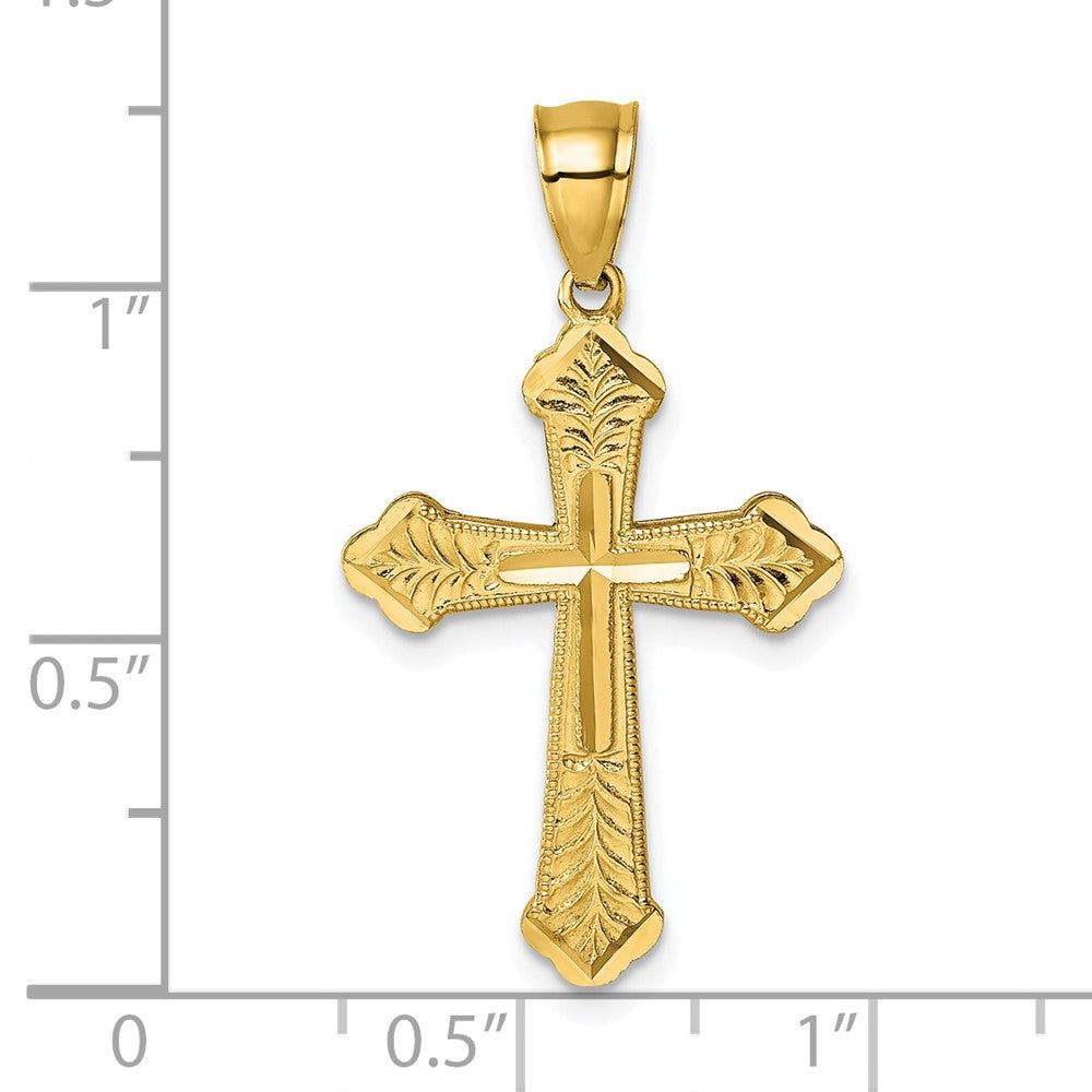 14k Polished Diamond-cut Textured Fancy Budded Cross Pendant - Model K10088