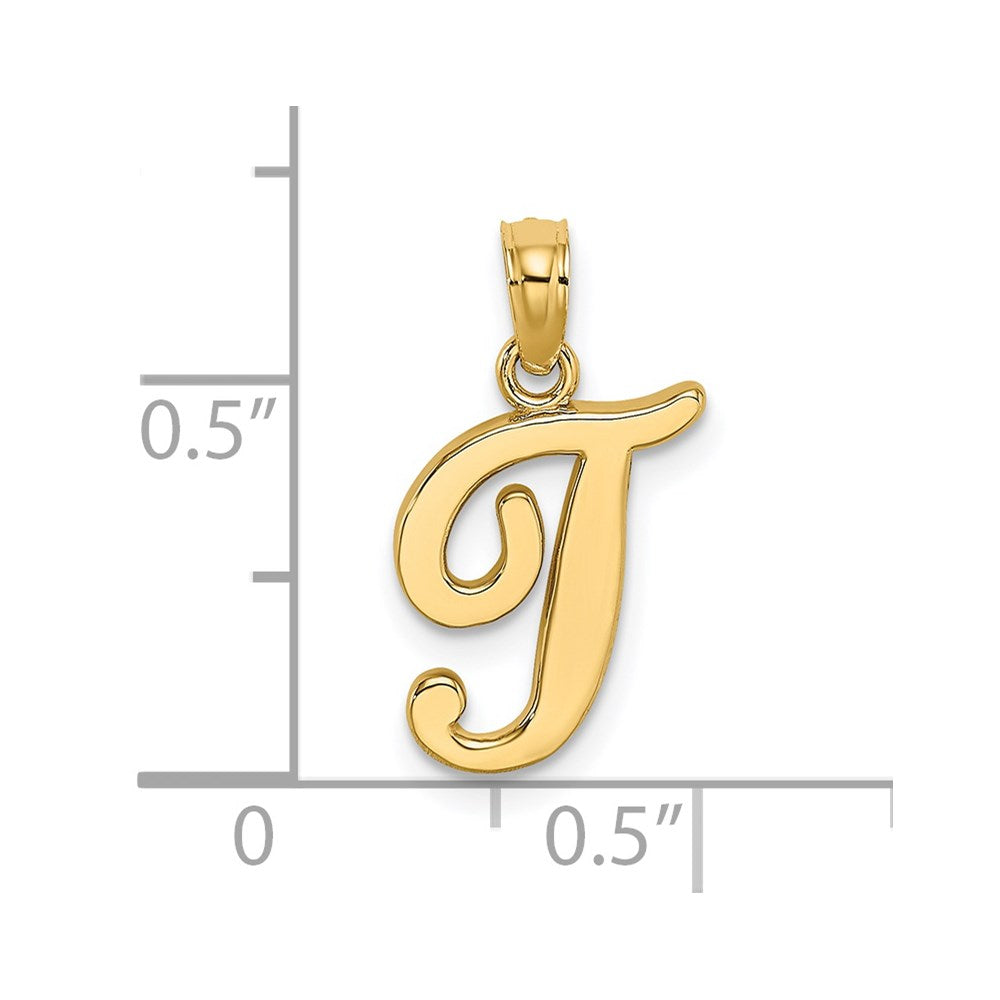 14k Script Letter T Initial Pendant - Model K6422T