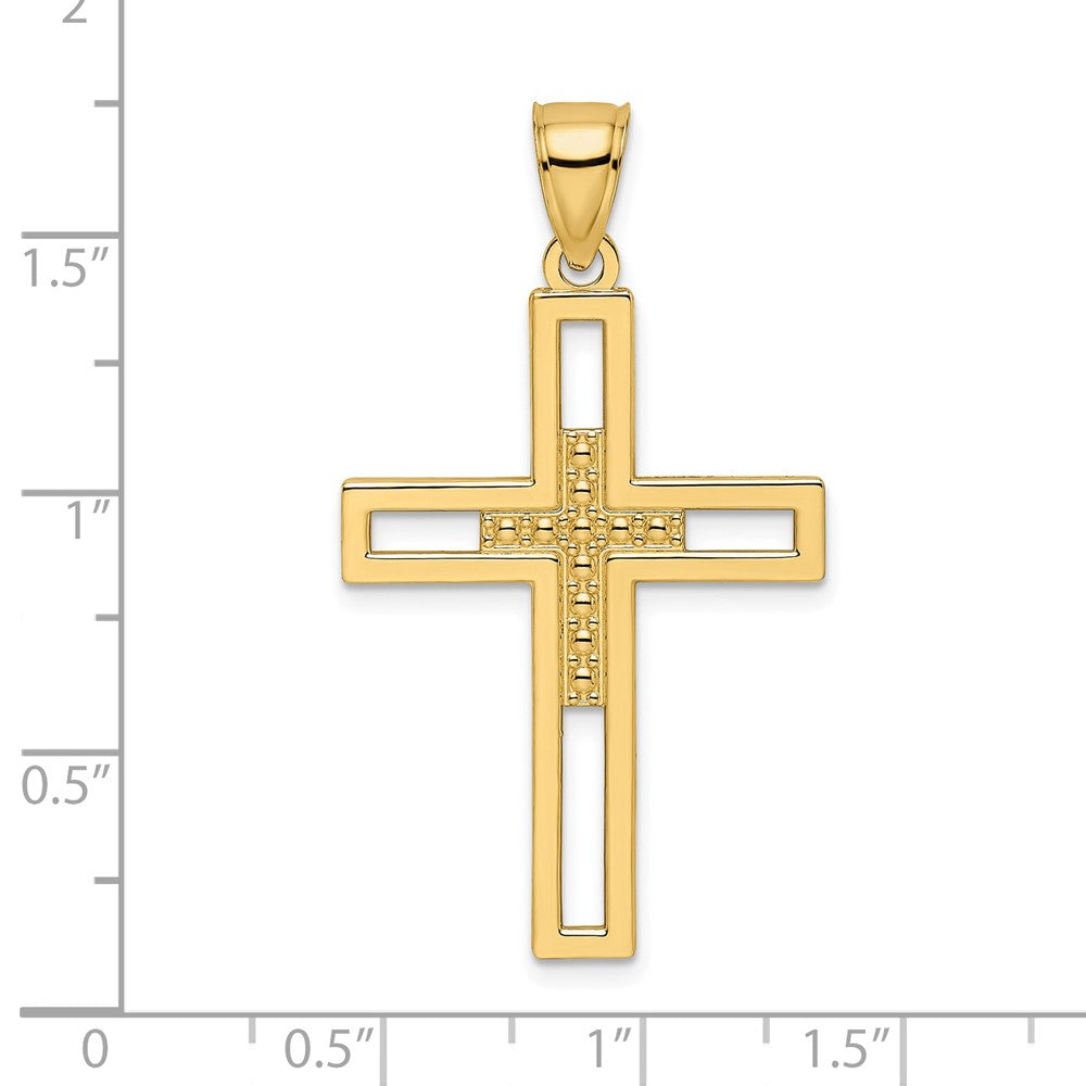 14k Beaded & Polished Double Cross Pendant - Model K9893