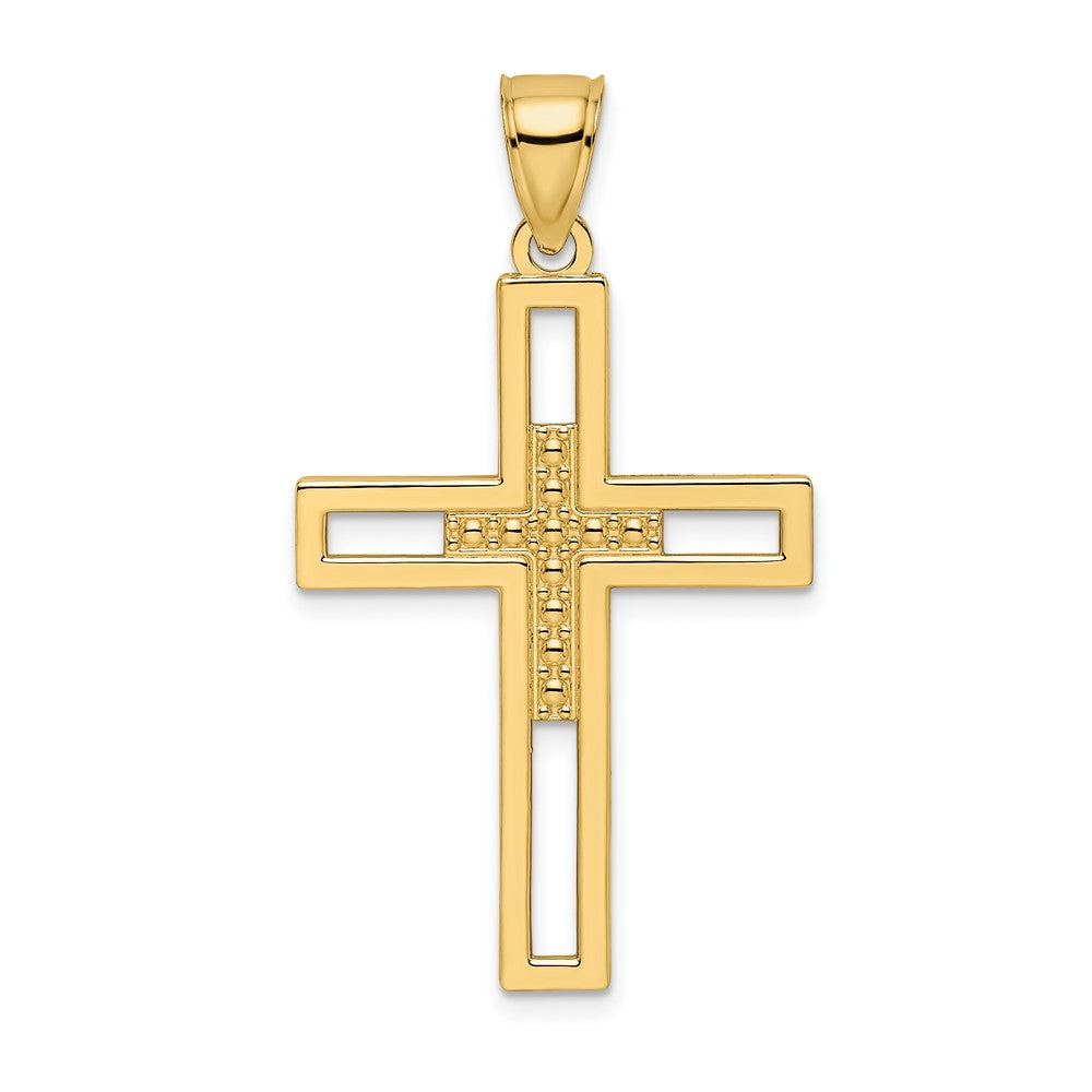 14k Beaded & Polished Double Cross Pendant - Model K9893