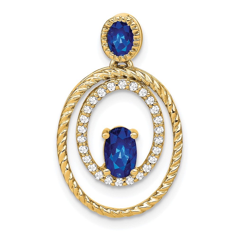14k Sapphire And Diamond Oval Pendant - Model PM7208-SA-016-YA - Charlie & Co. Jewelry