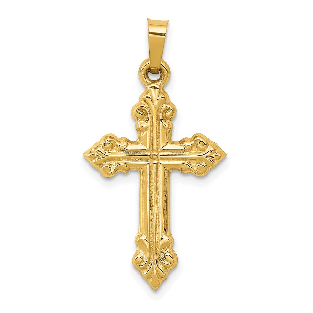 14k Brushed And Polished Budded Cross Pendant - Model XR1472