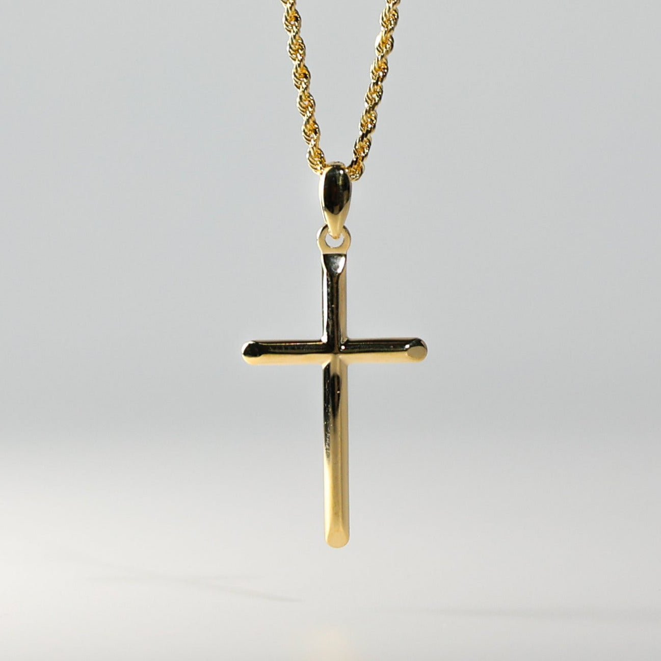Gold Classic Tube Cross Pendant Model-0878 - Charlie & Co. Jewelry