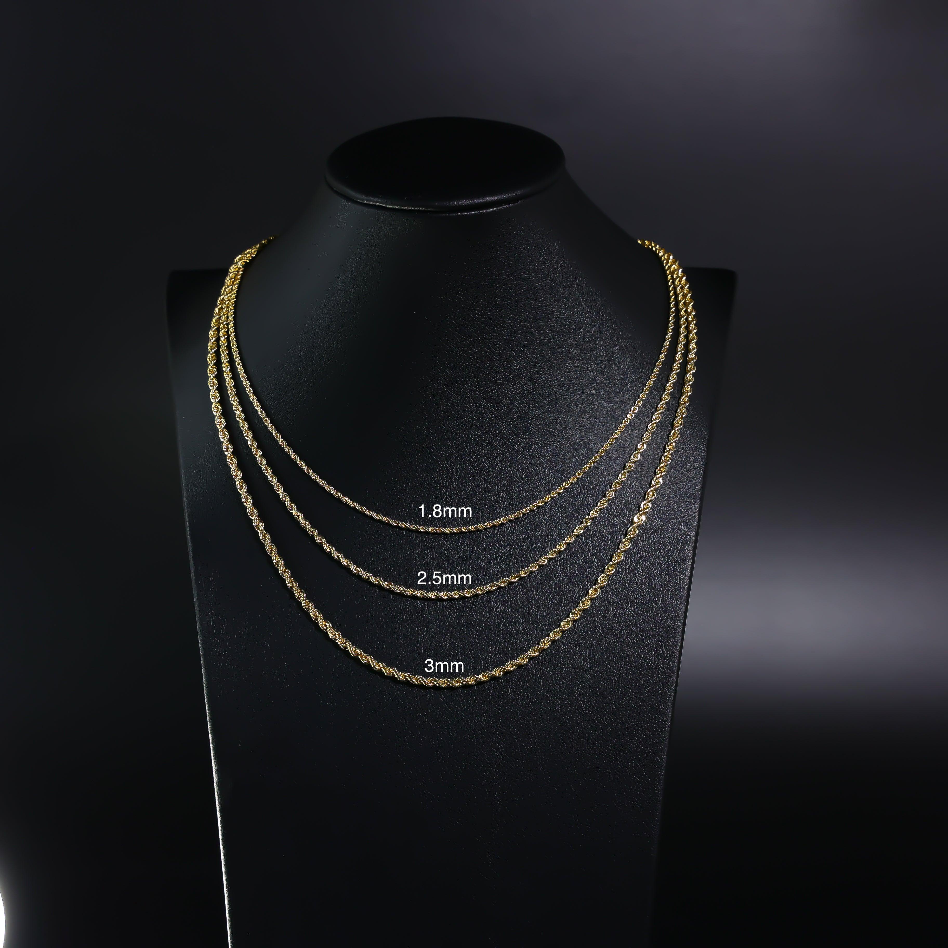 Gold 2.5mm Hollow Rope Chain Model-0436 - Charlie & Co. Jewelry