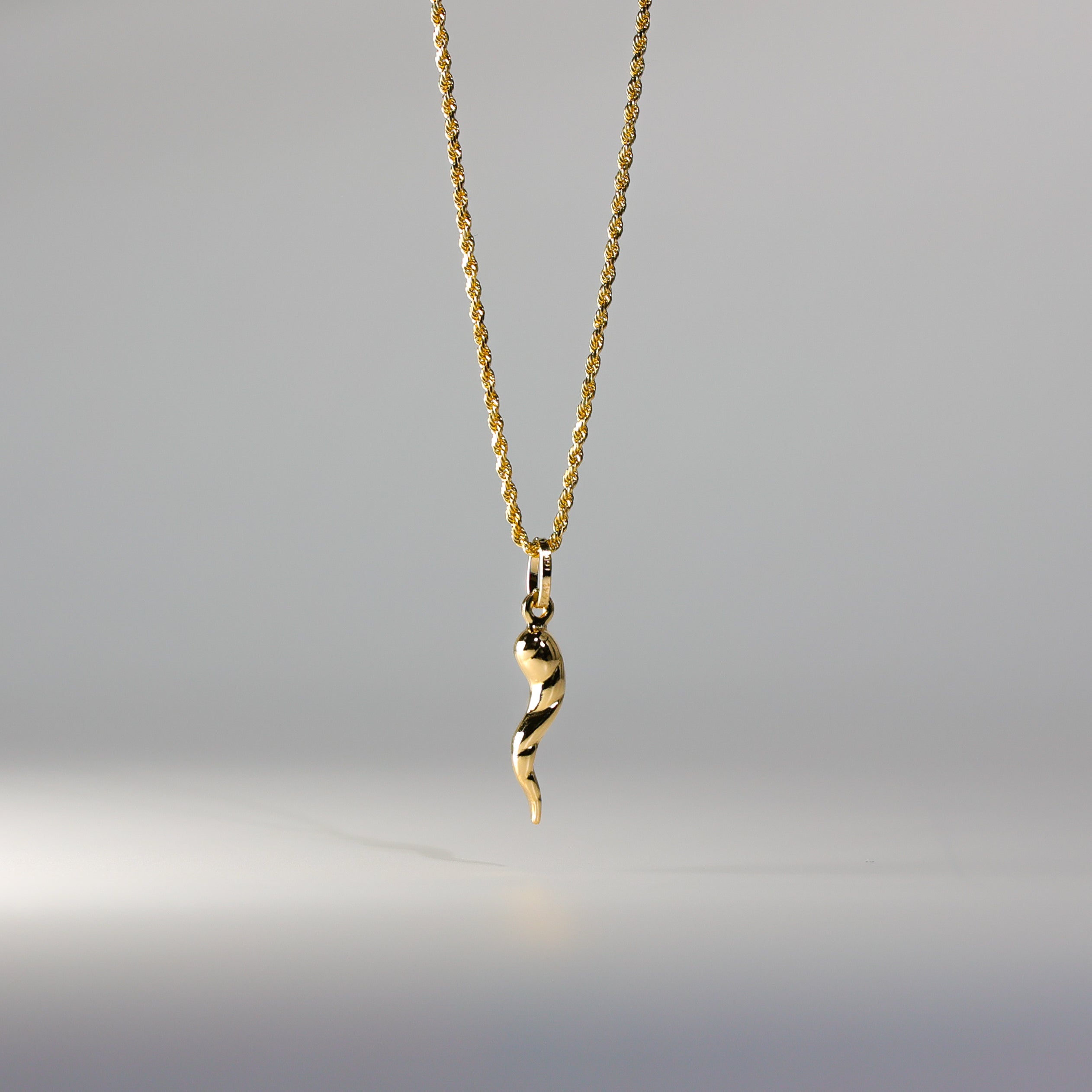 Gold Twisted Cornicello Italian Horn Pendant Model-459 - Charlie & Co. Jewelry