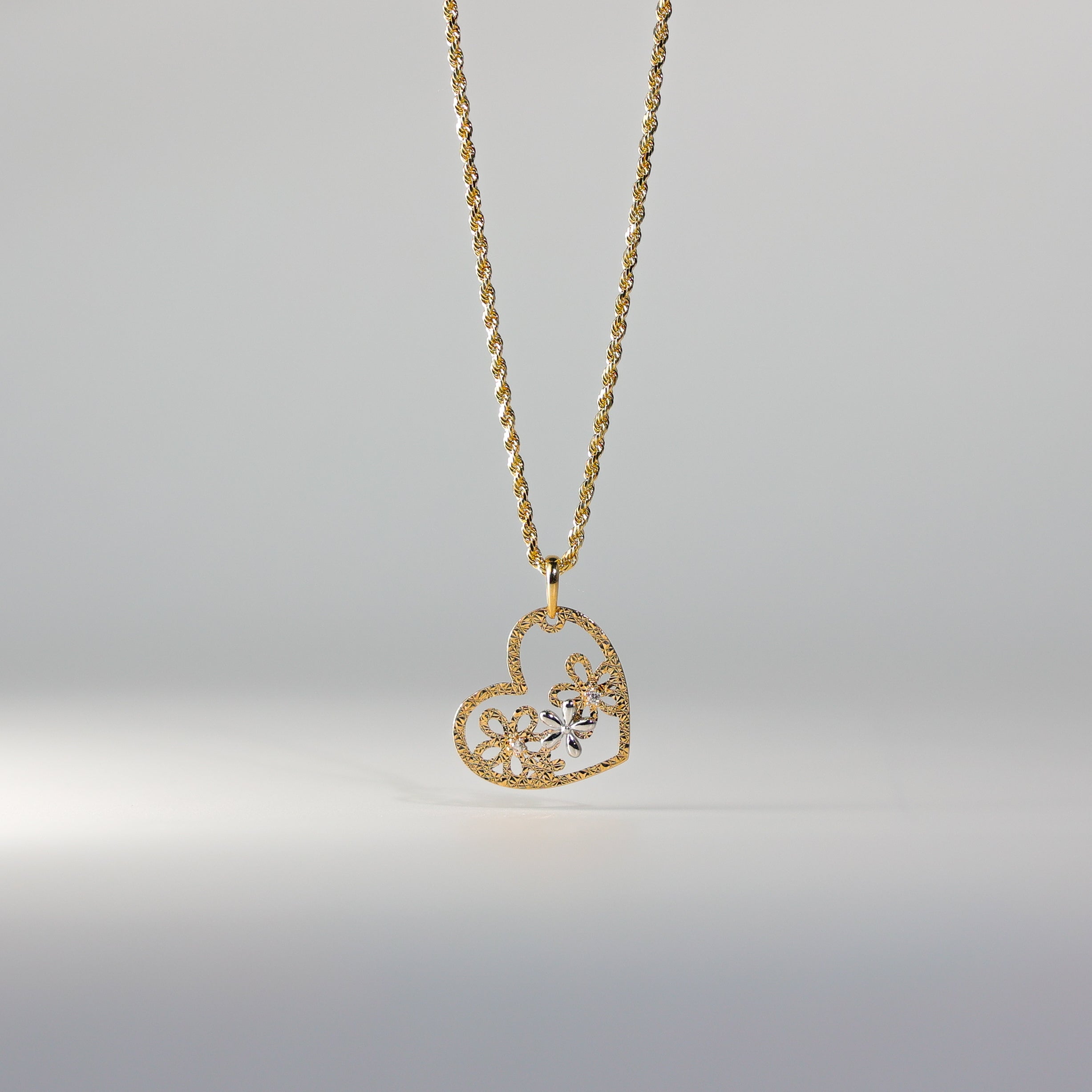 Gold CZ Flower Heart Pendant Model-753 - Charlie & Co. Jewelry