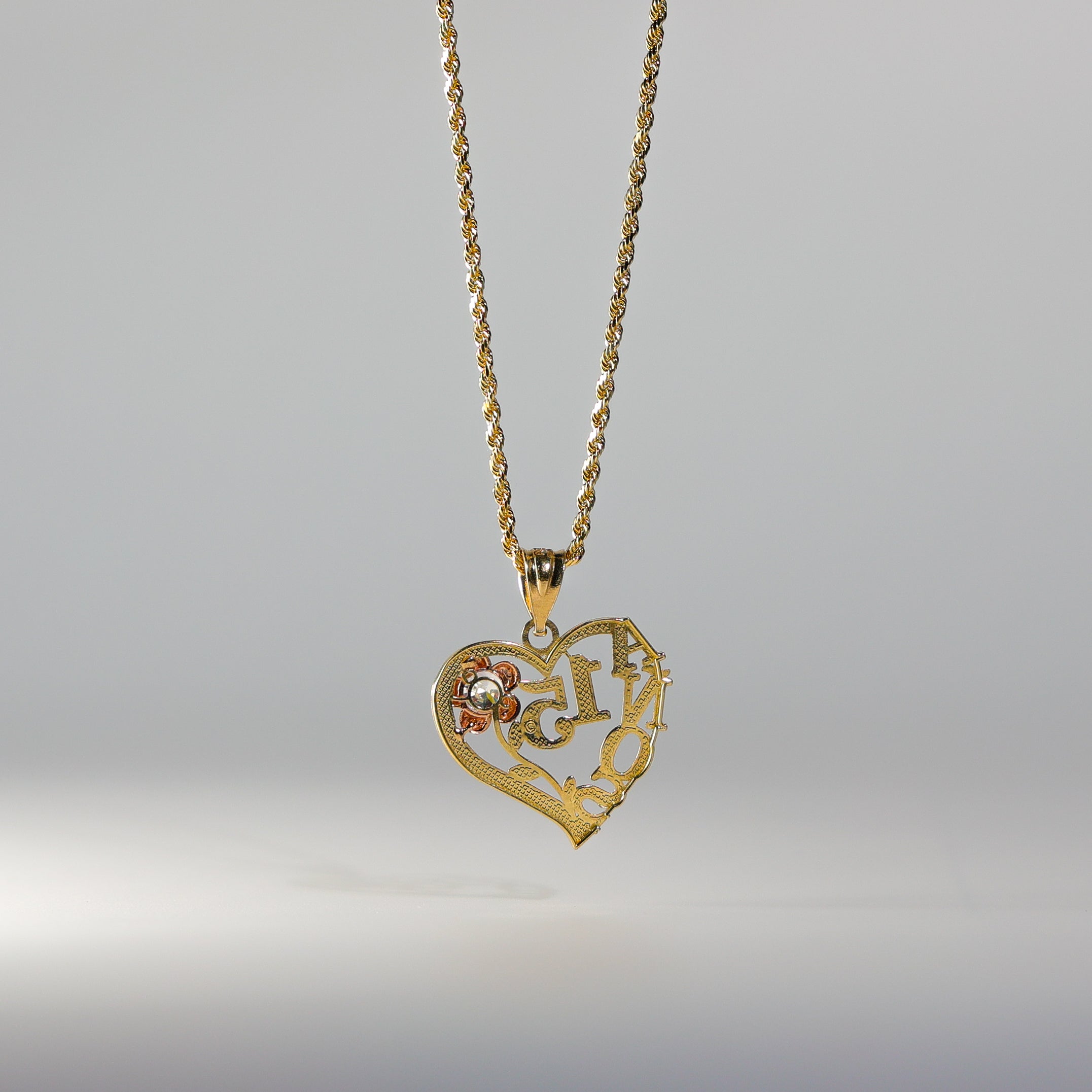 Gold 3 Colors Sweet 15 Years Pendant Model-358 - Charlie & Co. Jewelry