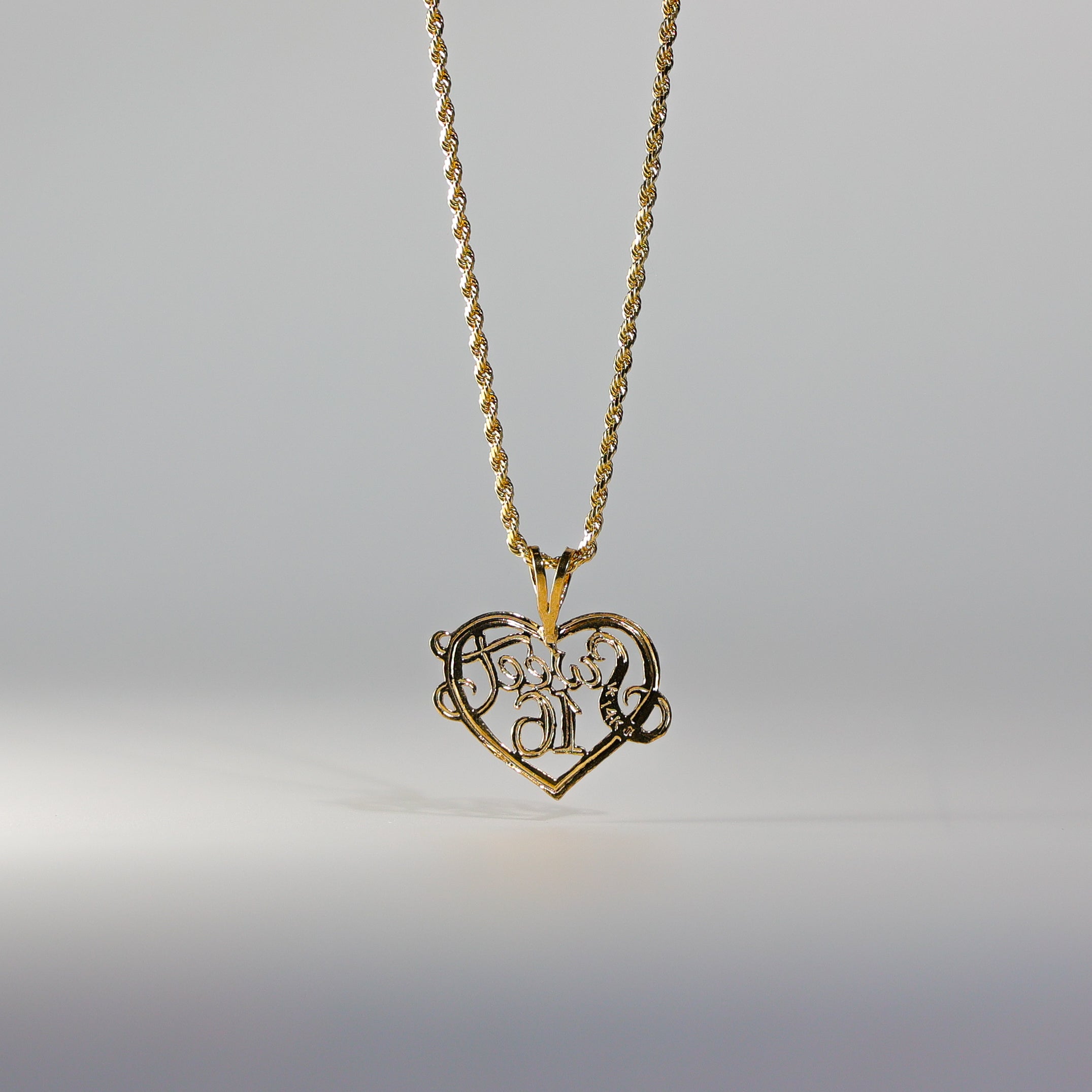 Gold Sweet 16 Heart Pendant Model-1918 - Charlie & Co. Jewelry