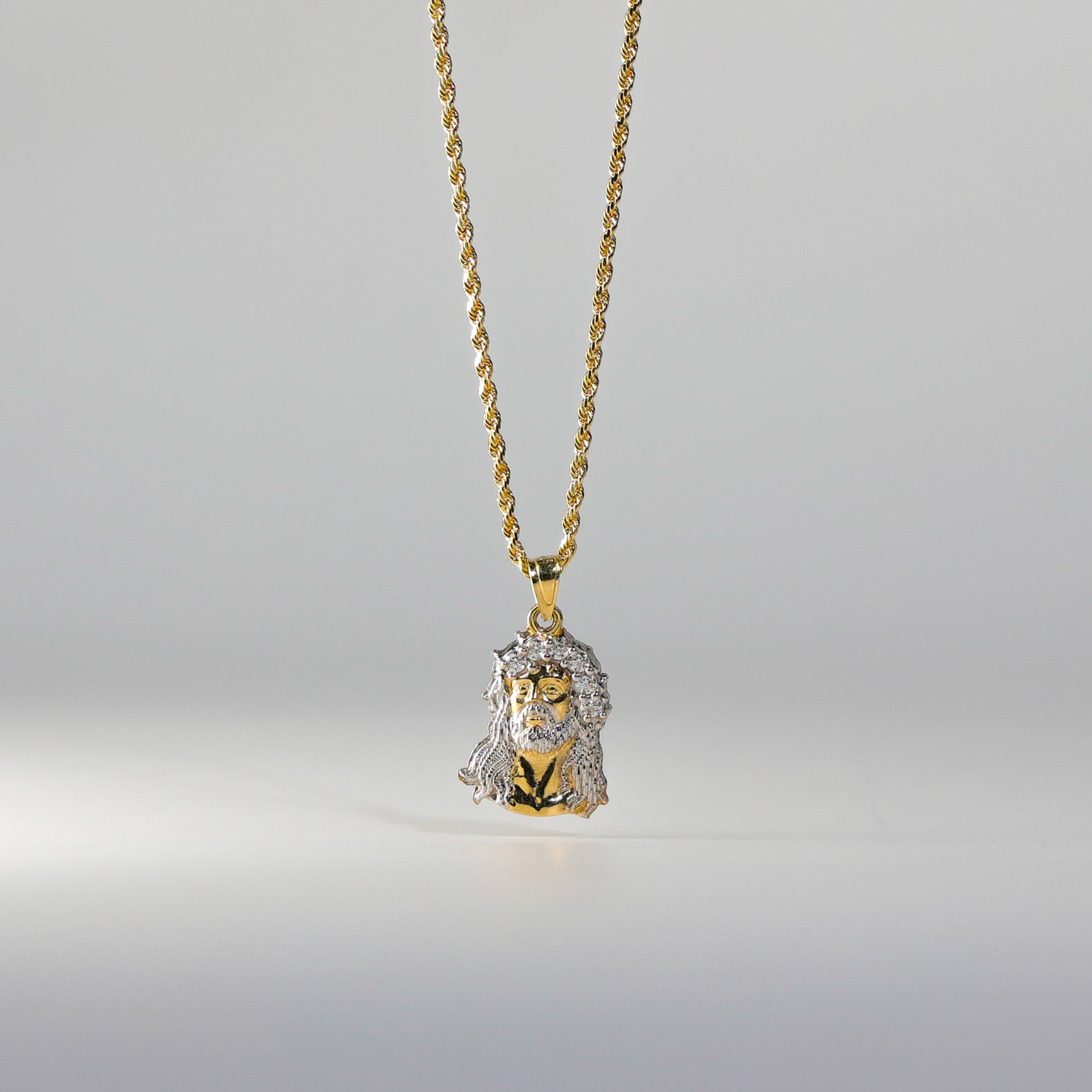 Gold CZ Jesus Christ Head Pendant Model-1184 - Charlie & Co. Jewelry