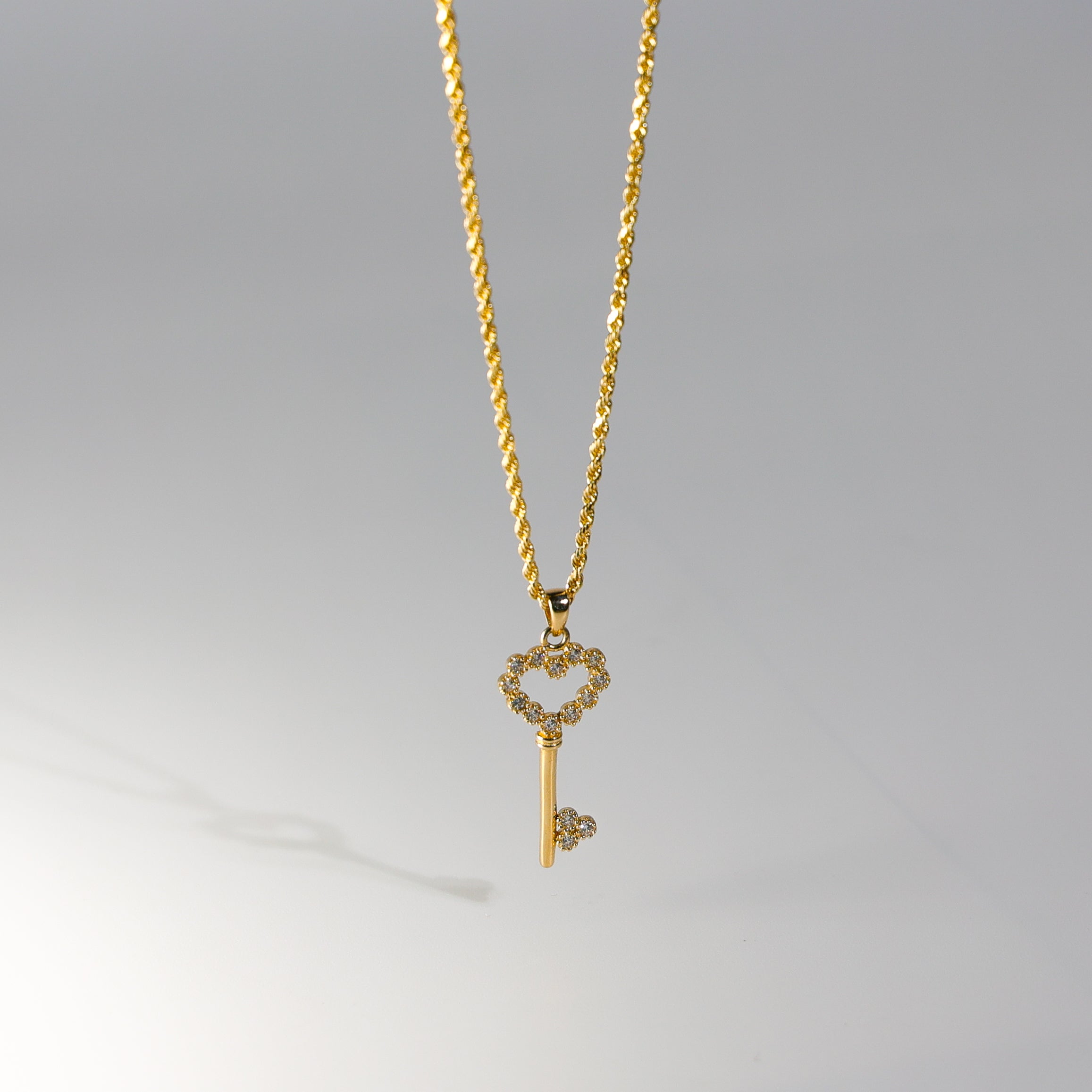 Gold CZ Heart Key Pendant Model-1723 - Charlie & Co. Jewelry