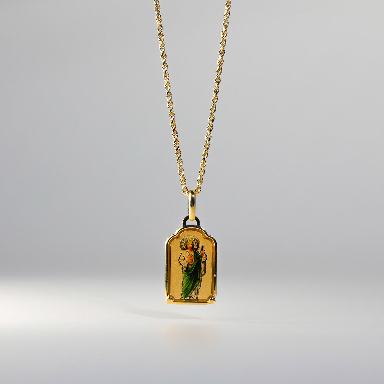 Gold St. Jude Enamel Plate Pendant Model-0168 - Charlie & Co. Jewelry