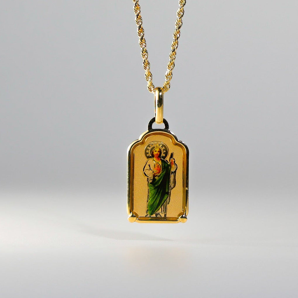 Gold St. Jude Enamel Plate Pendant Model-0168 - Charlie & Co. Jewelry