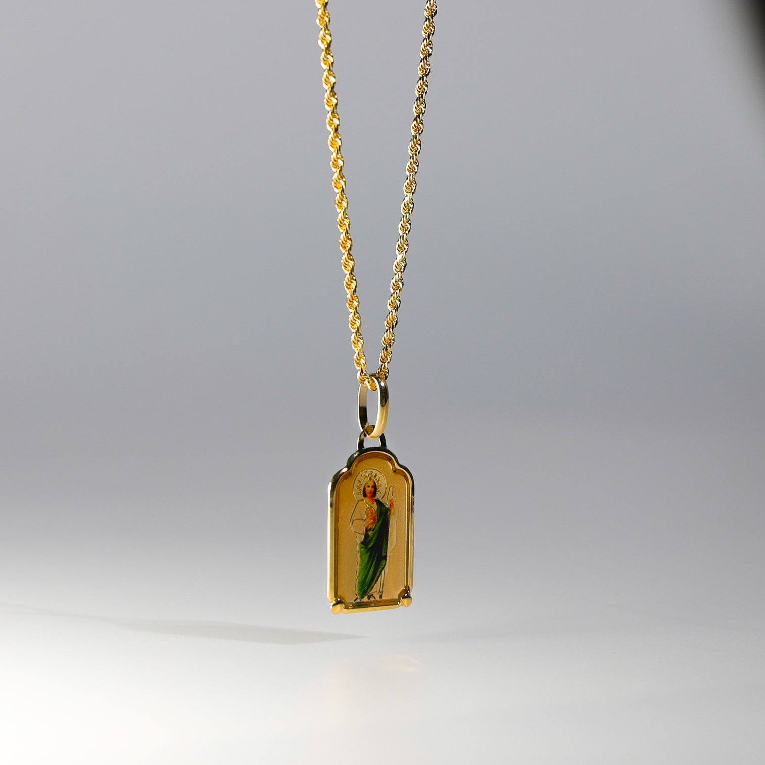 Gold St. Jude Enamel Plate Pendant Model-0168 - Charlie & Co. Jewelry