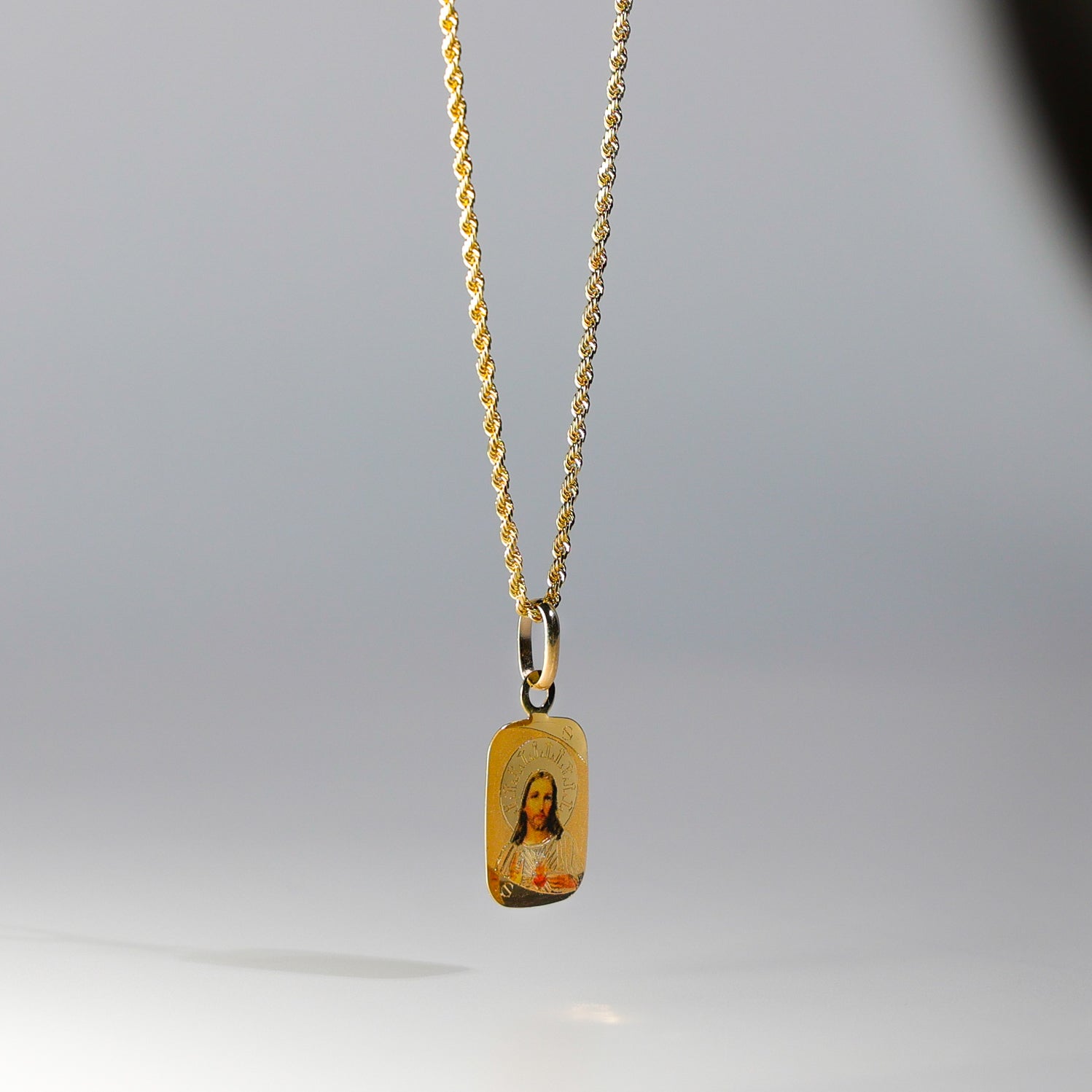 Gold Jesus Heart Enamel Plate Pendant Model-0176 - Charlie & Co. Jewelry