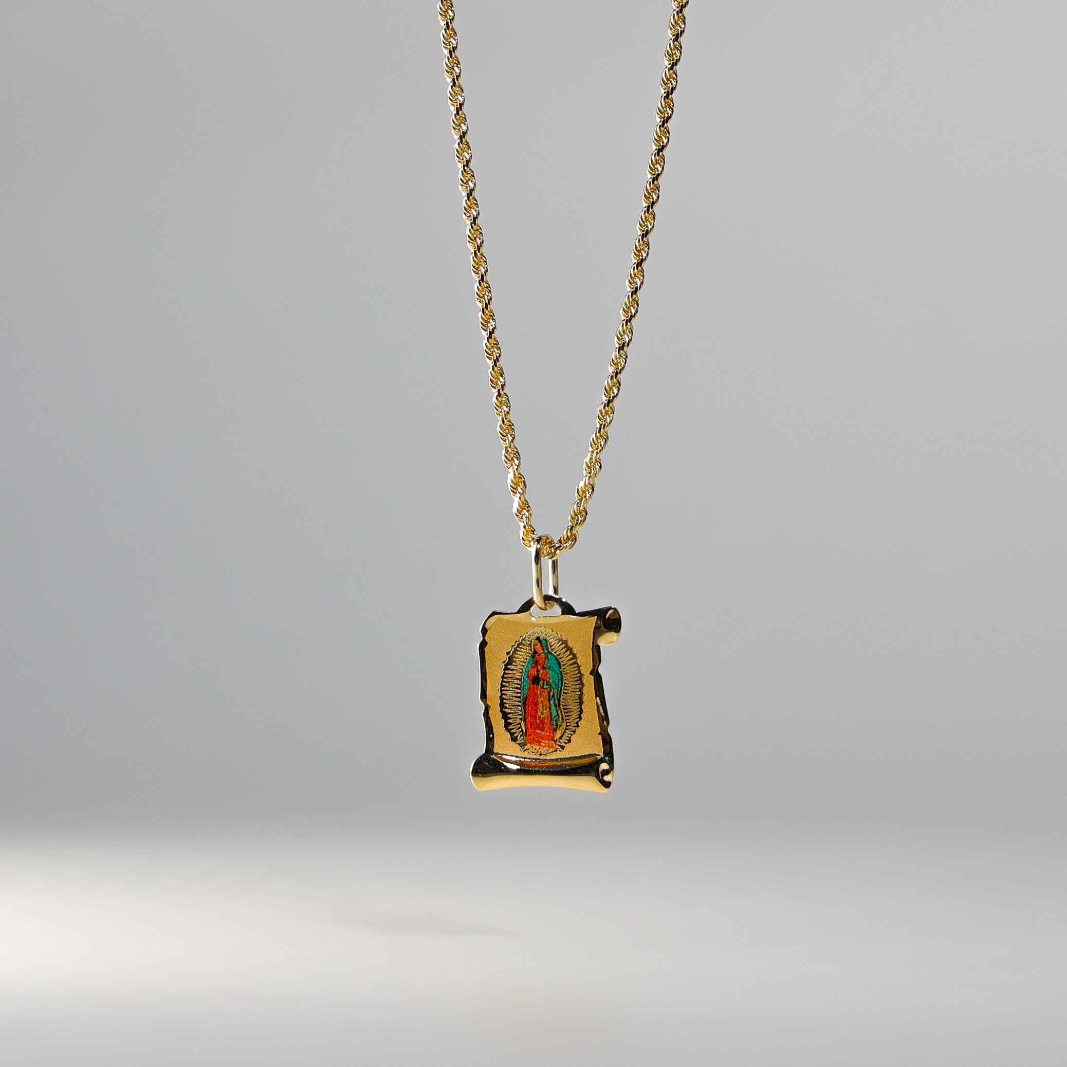 Gold Virgin Mary Enamel Plate Pendant Model-0152 - Charlie & Co. Jewelry