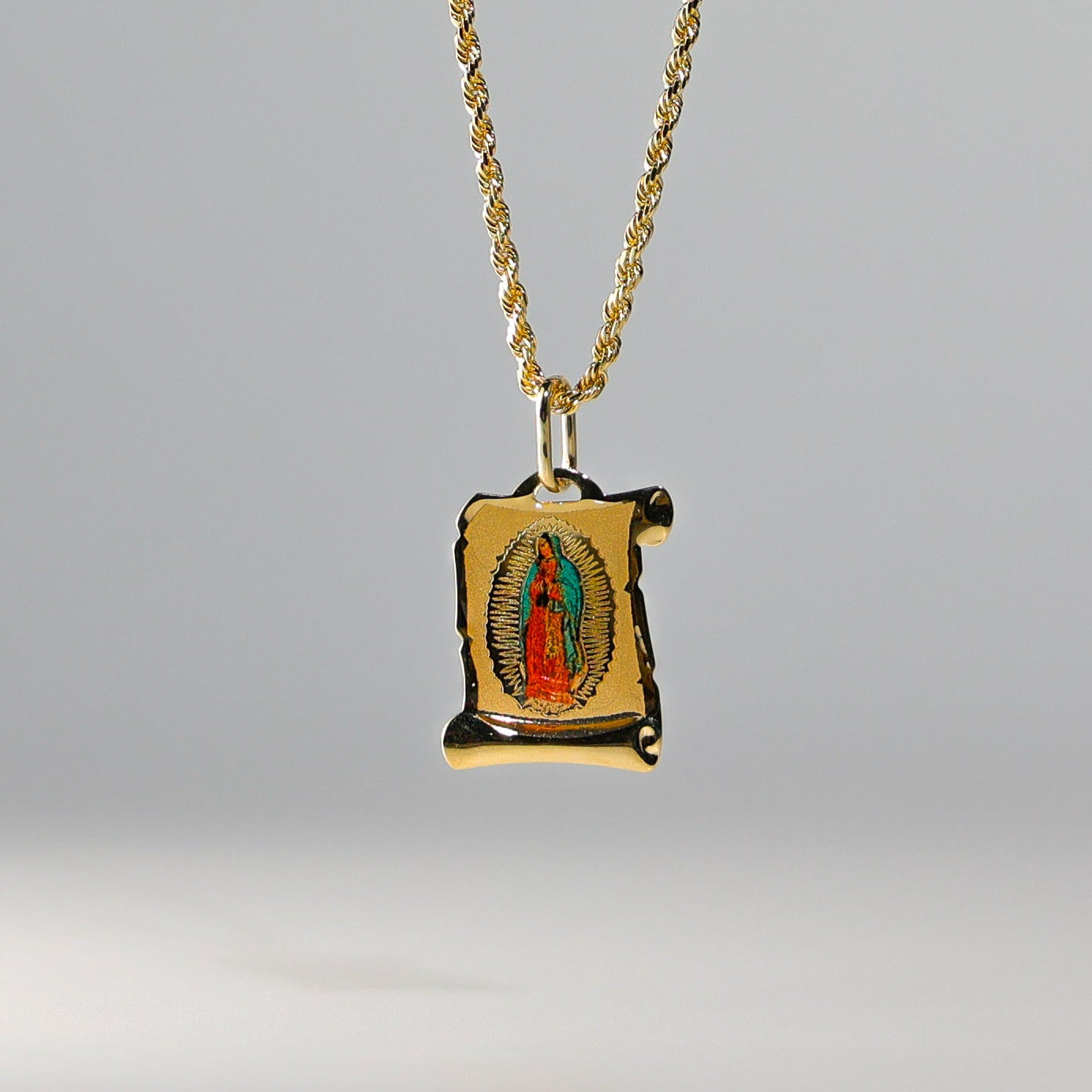 Gold Virgin Mary Enamel Plate Pendant Model-0152 - Charlie & Co. Jewelry