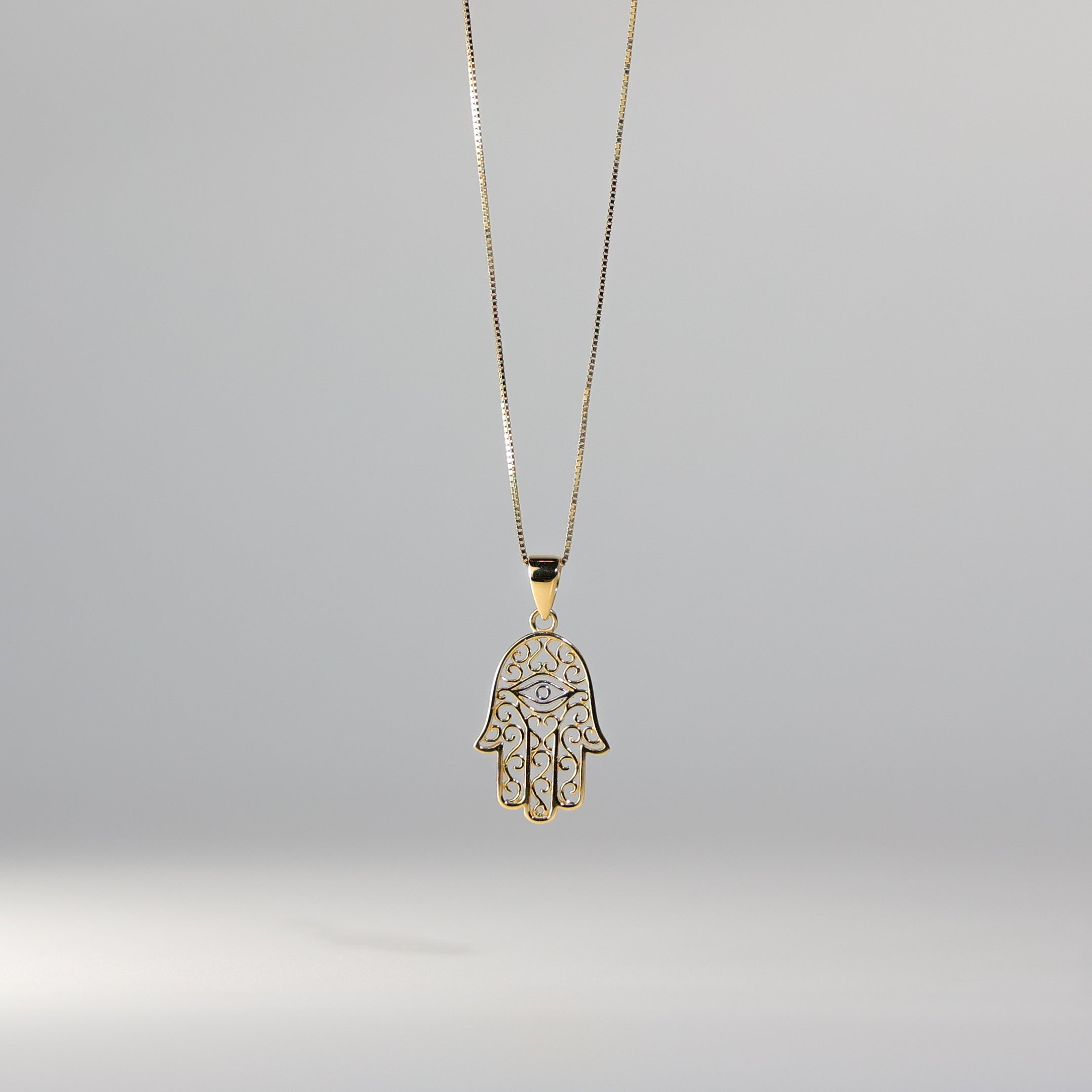 Gold Two Tone Evil Eye Hamsa Pendant Model-2233 - Charlie & Co. Jewelry