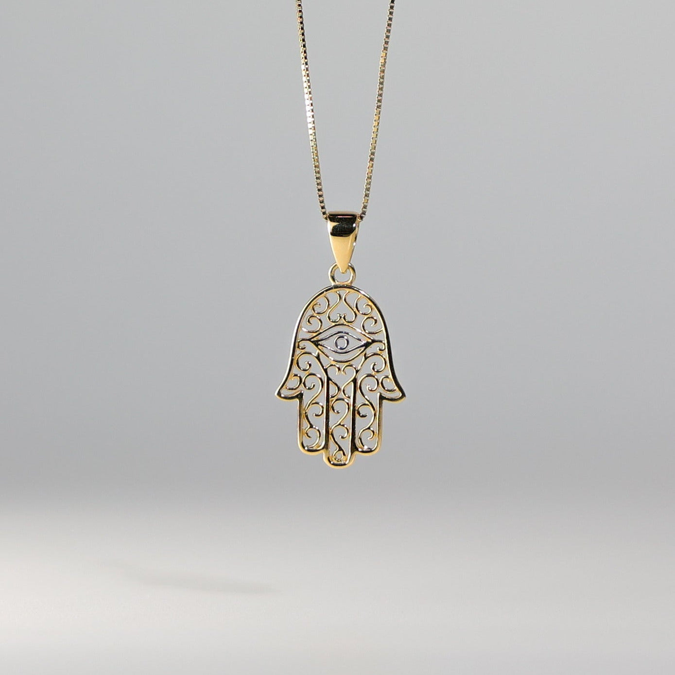 Gold Two Tone Evil Eye Hamsa Pendant Model-2233 - Charlie & Co. Jewelry