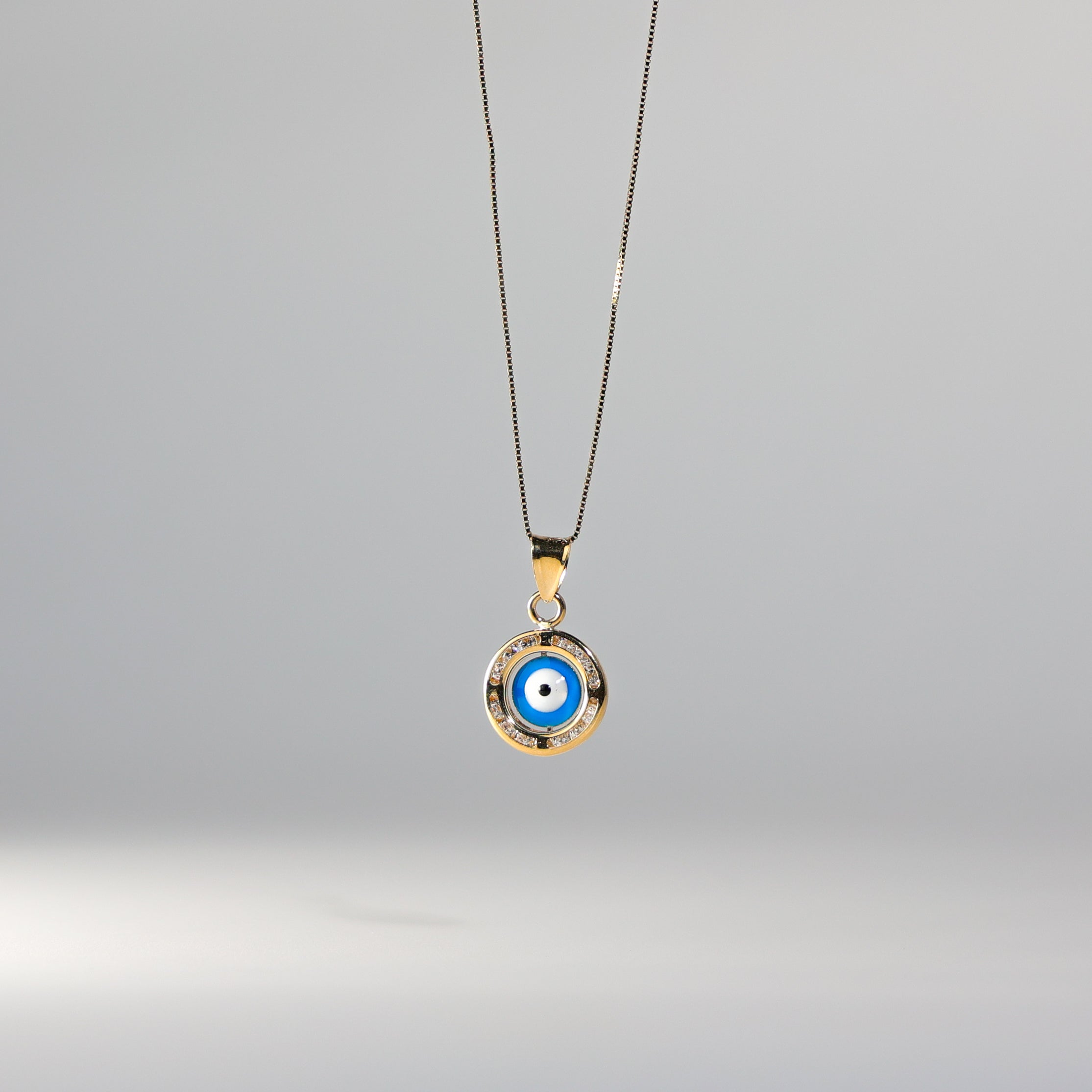 Circle With Eye and CZ Stones - Hamsa Pendant - Charlie & Co. Jewelry