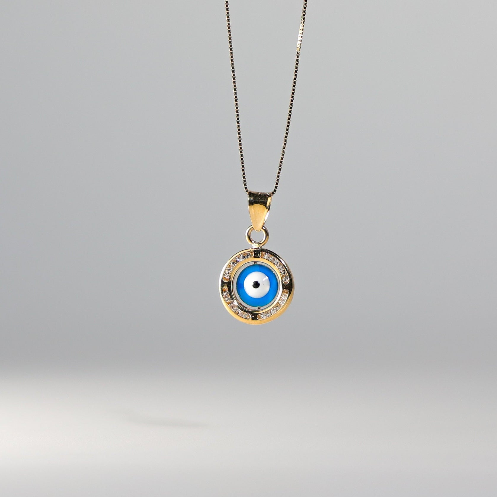 Circle With Eye and CZ Stones - Hamsa Pendant - Charlie & Co. Jewelry