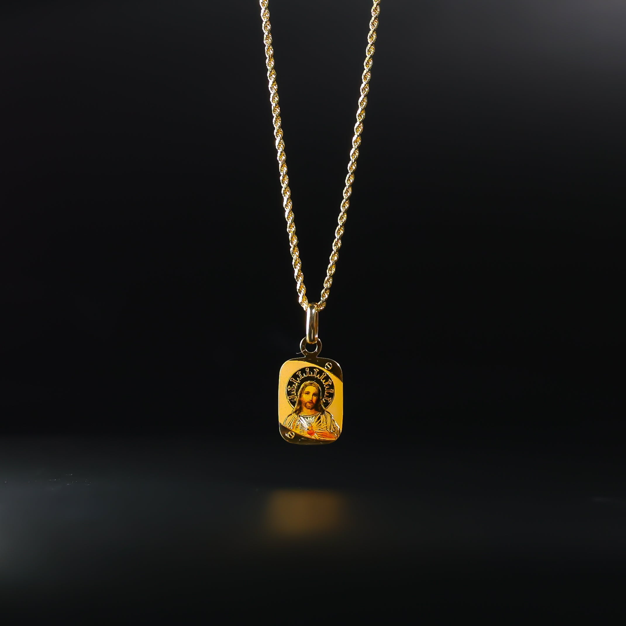 Gold Jesus Heart Enamel Plate Pendant Model-0176 - Charlie & Co. Jewelry