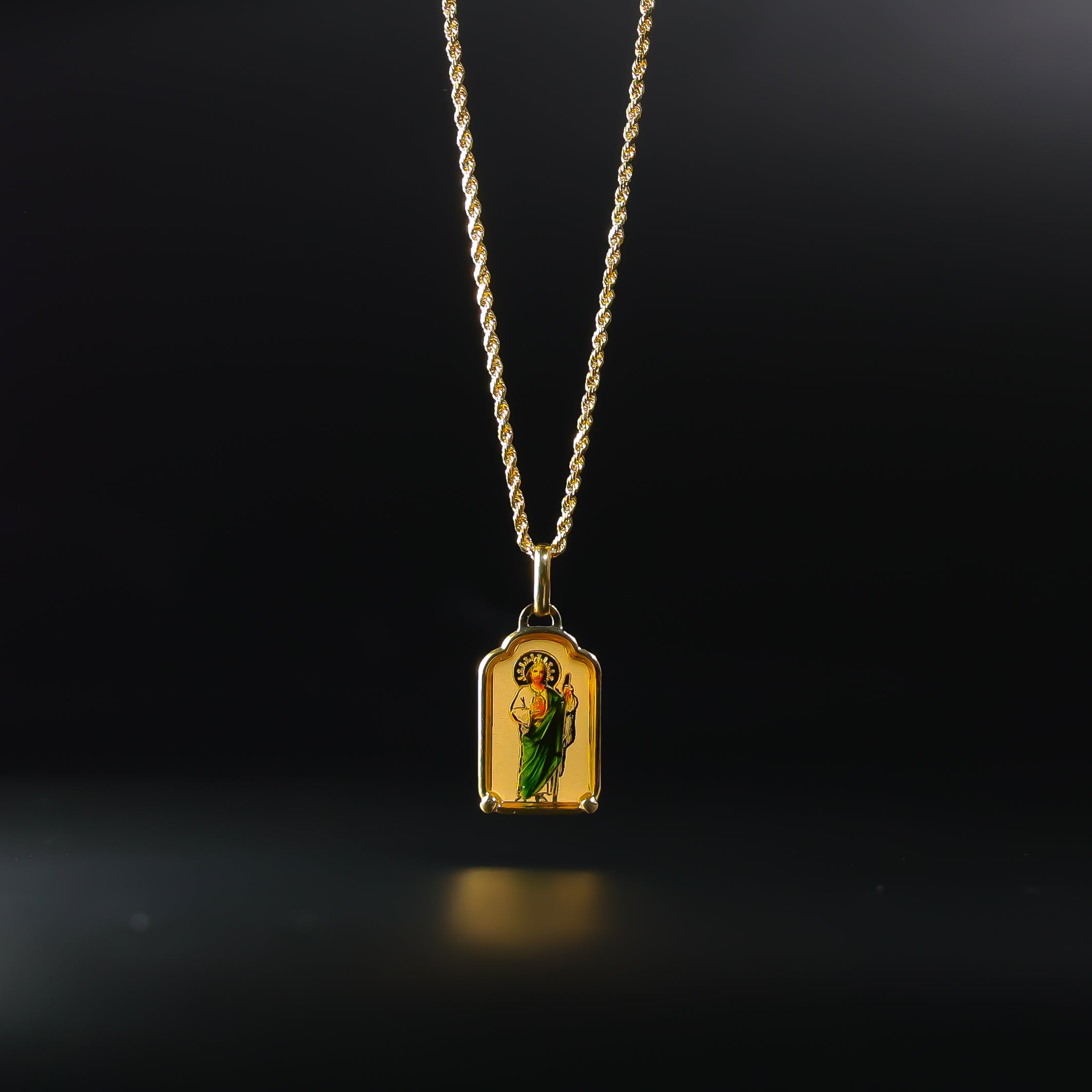 Gold St. Jude Enamel Plate Pendant Model-0168 - Charlie & Co. Jewelry