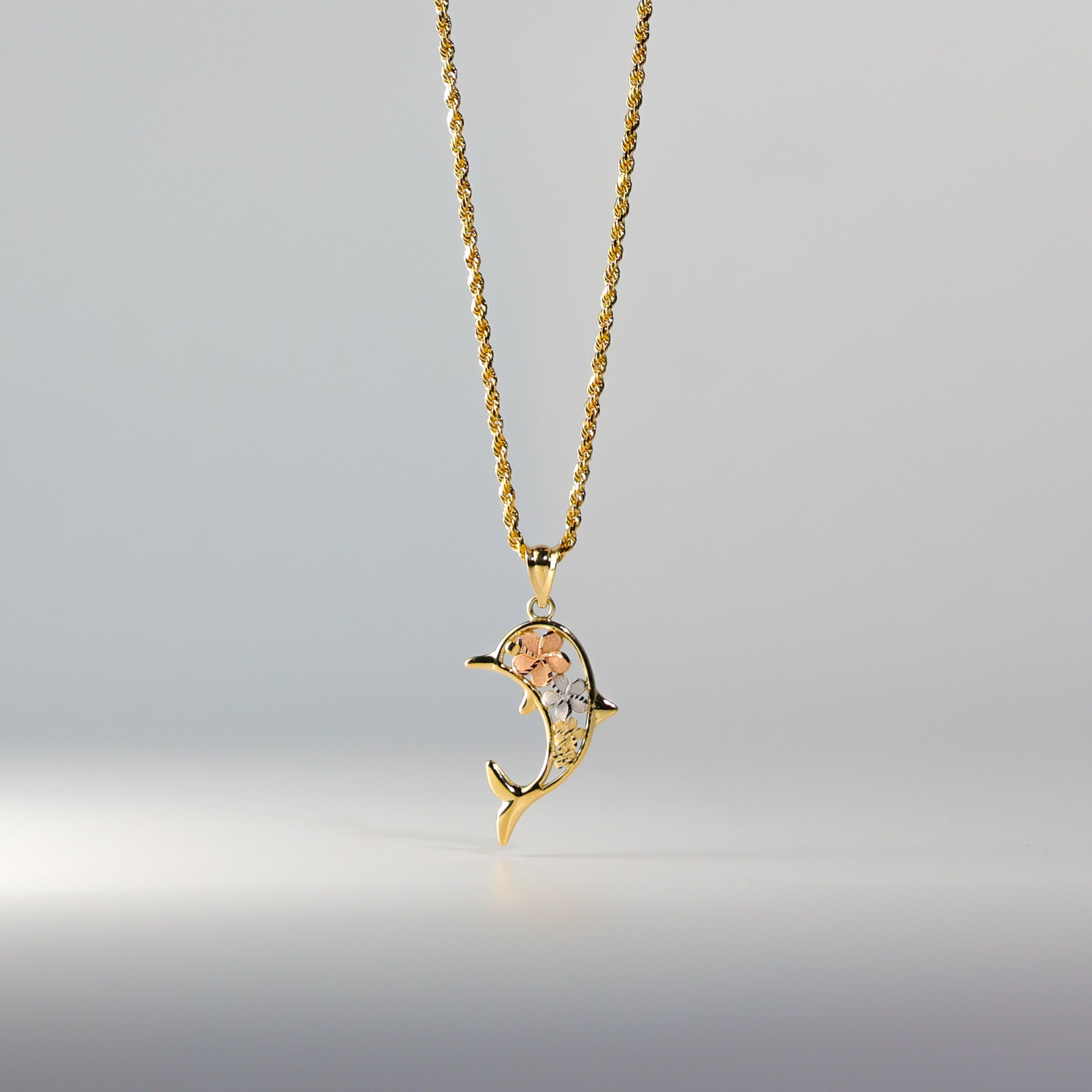 Gold Hawaiian flower & Dolphin Pendant Model-2549 - Charlie & Co. Jewelry