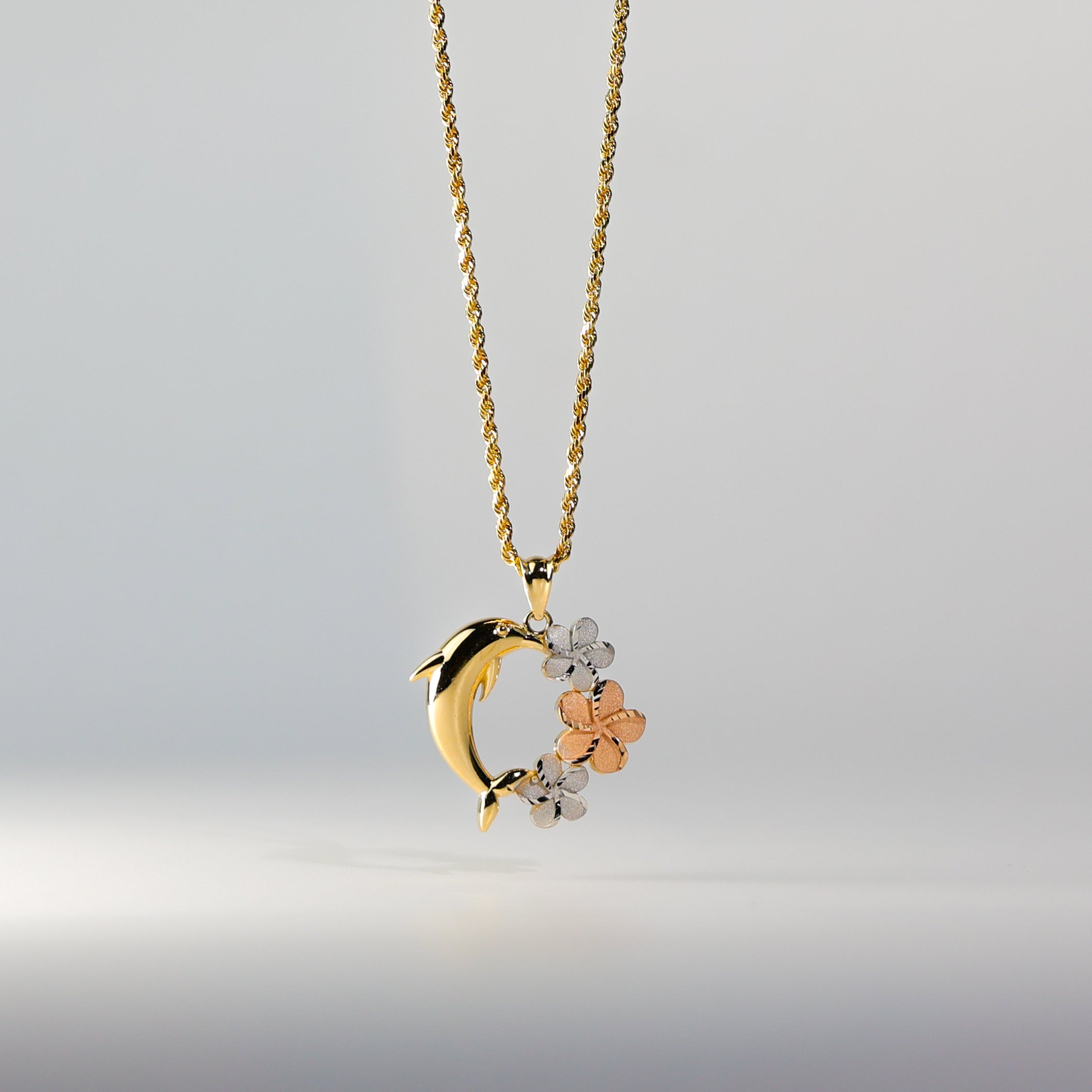 Gold Hawaiian Flower & Dolphin Pendant Model-2548 - Charlie & Co. Jewelry