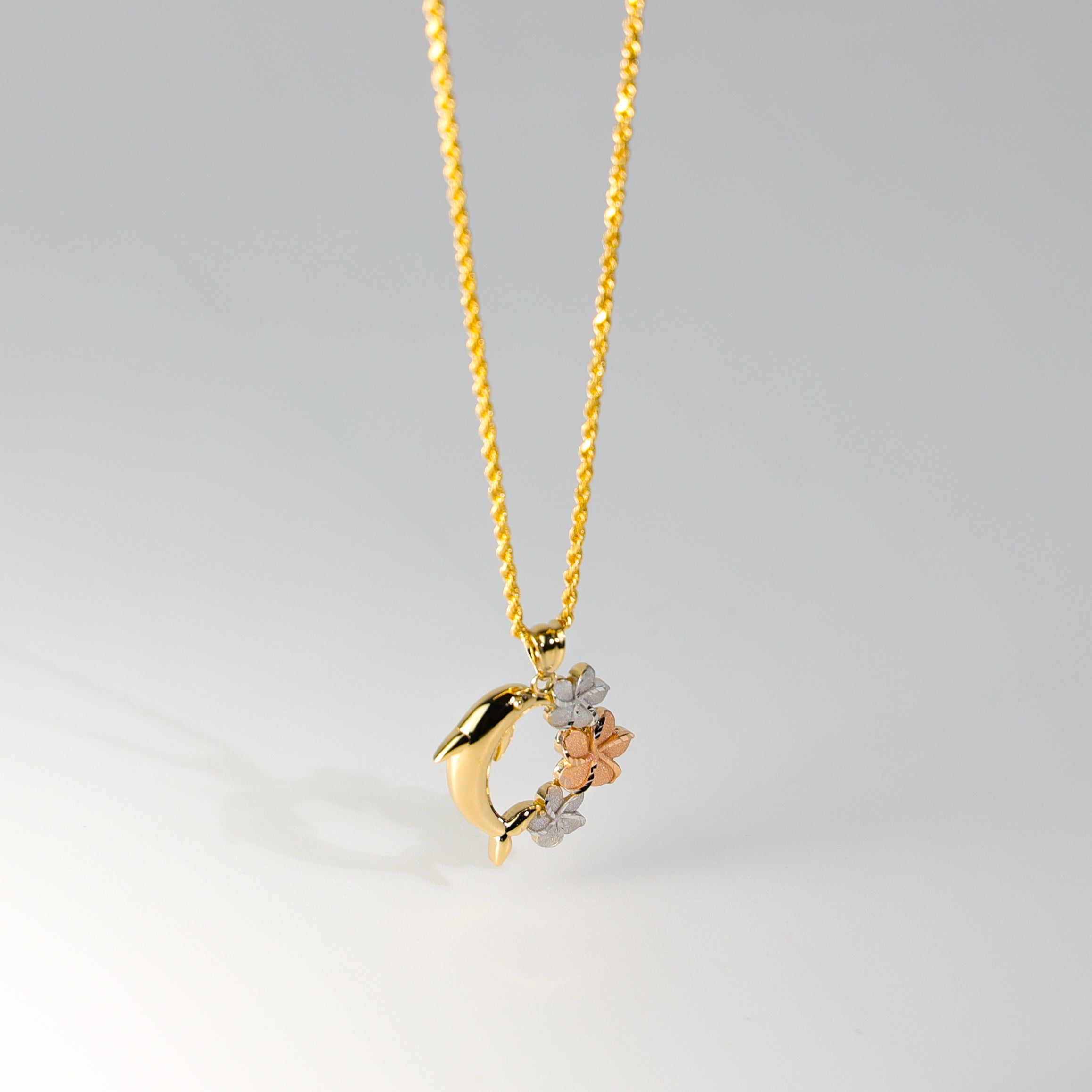 Gold Hawaiian Flower & Dolphin Pendant Model-2548 - Charlie & Co. Jewelry