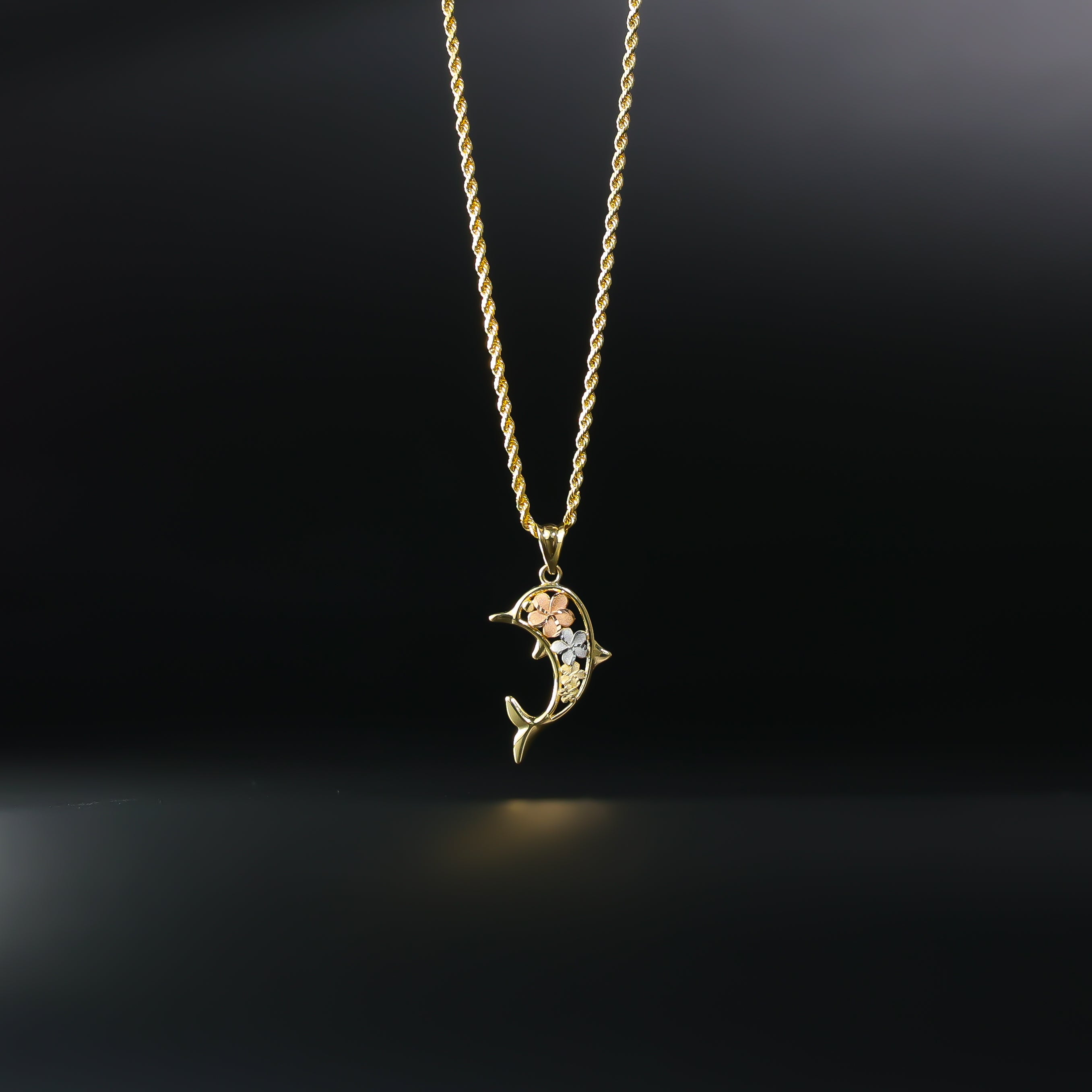 Gold Hawaiian flower & Dolphin Pendant Model-2549 - Charlie & Co. Jewelry