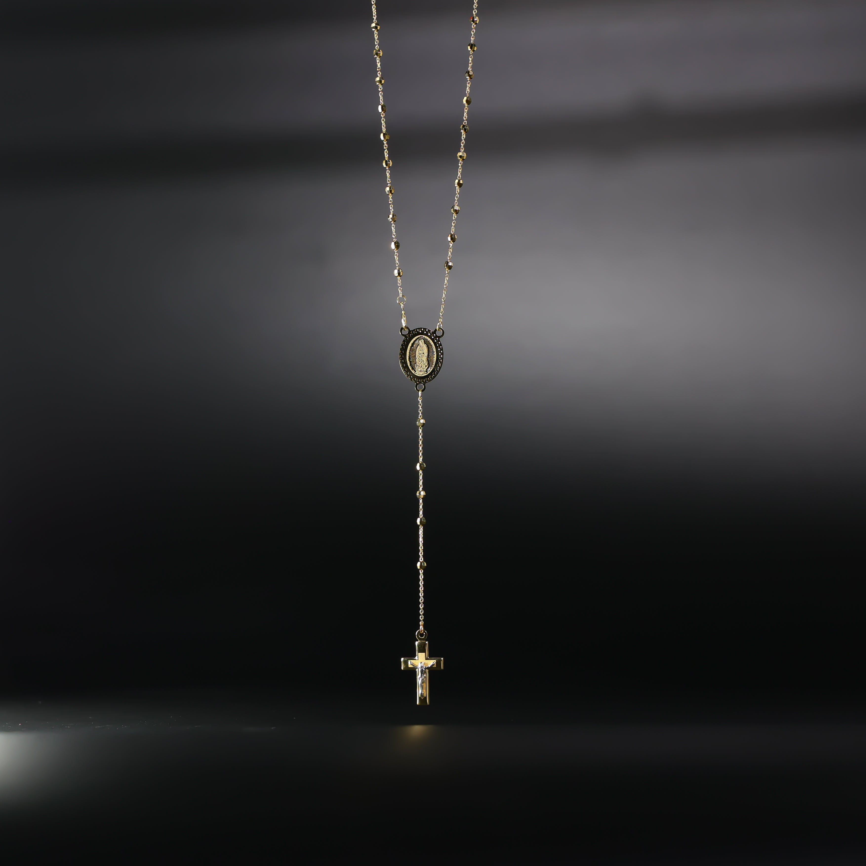 Gold 2.5MM Disco Ball Rosary Cross and Mother Mary Necklace Model-NK0236 - Charlie & Co. Jewelry