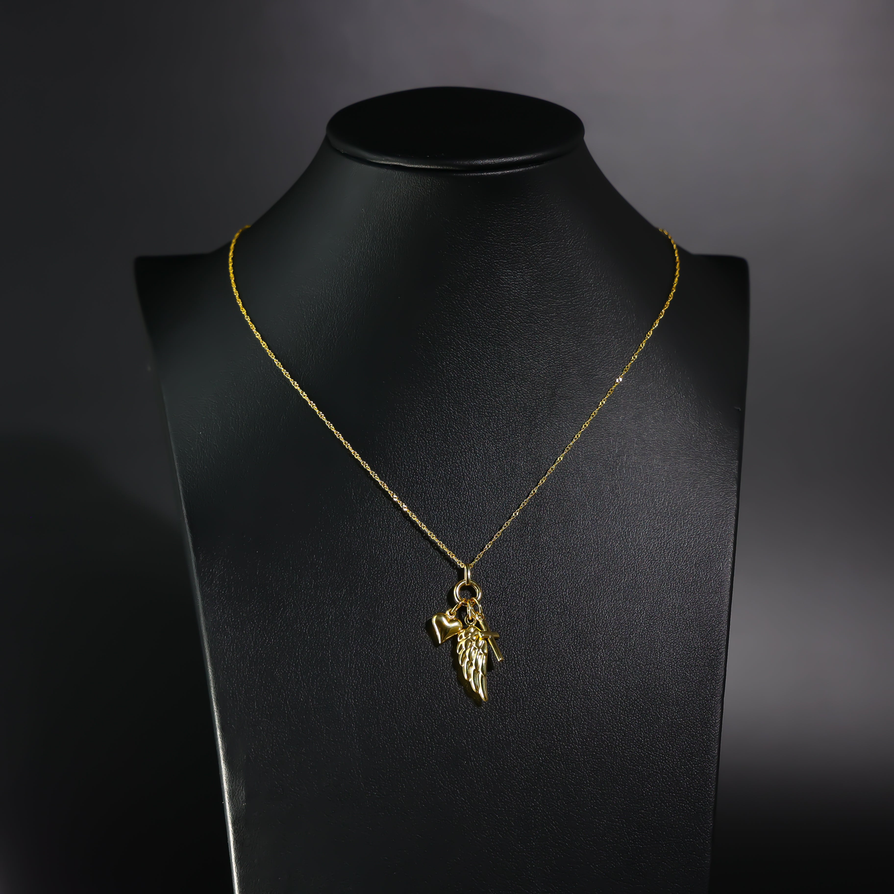 Gold Angel Wing Cross And Heart Necklace Model-NK0152 - Charlie & Co. Jewelry
