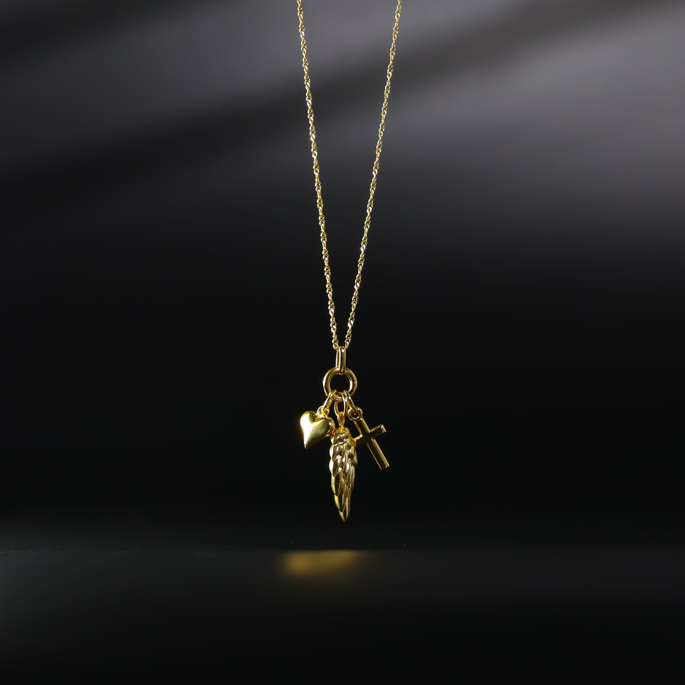 Gold Angel Wing Cross And Heart Necklace Model-NK0152 - Charlie & Co. Jewelry