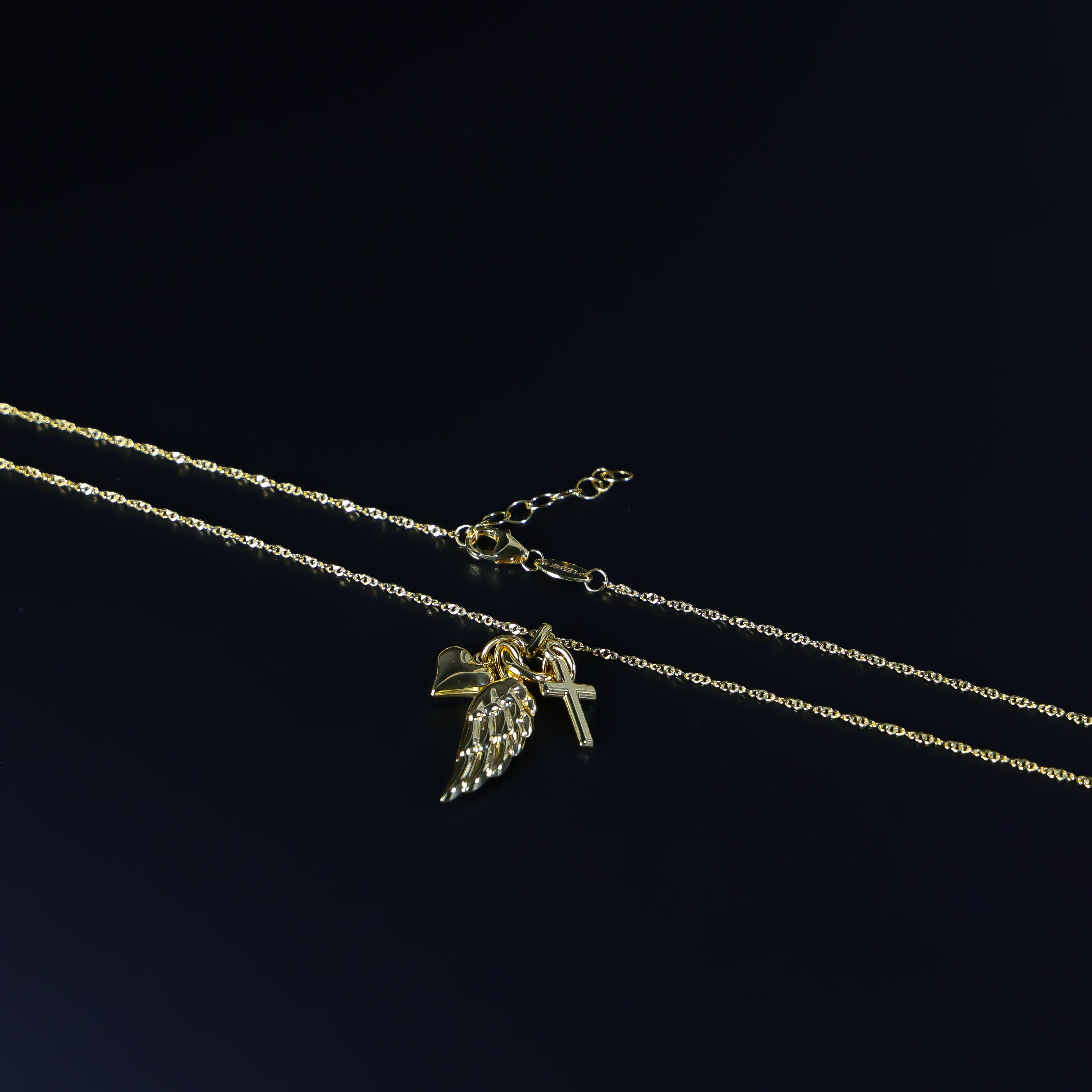 Gold Angel Wing Cross And Heart Necklace Model-NK0152 - Charlie & Co. Jewelry