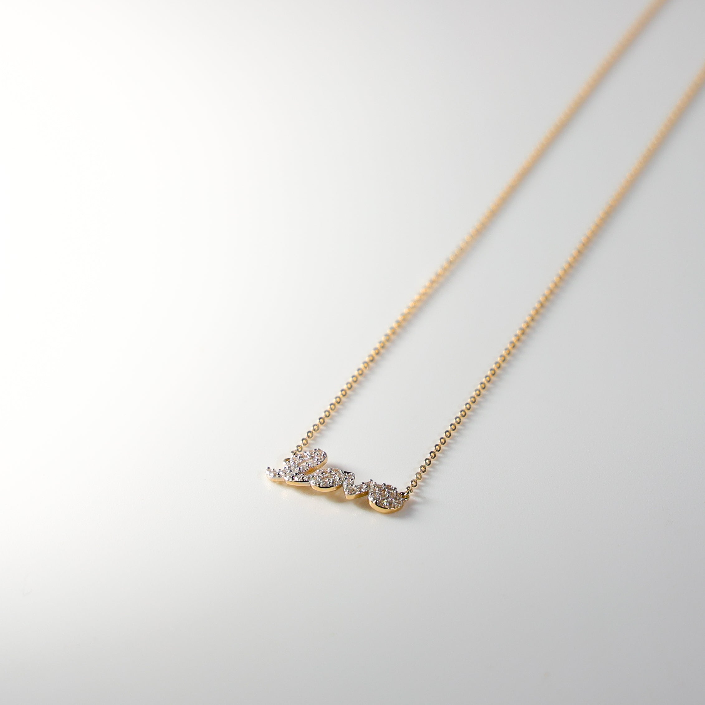 14K Dainty Gold Love Necklace Model-NK0216 - Charlie & Co. Jewelry