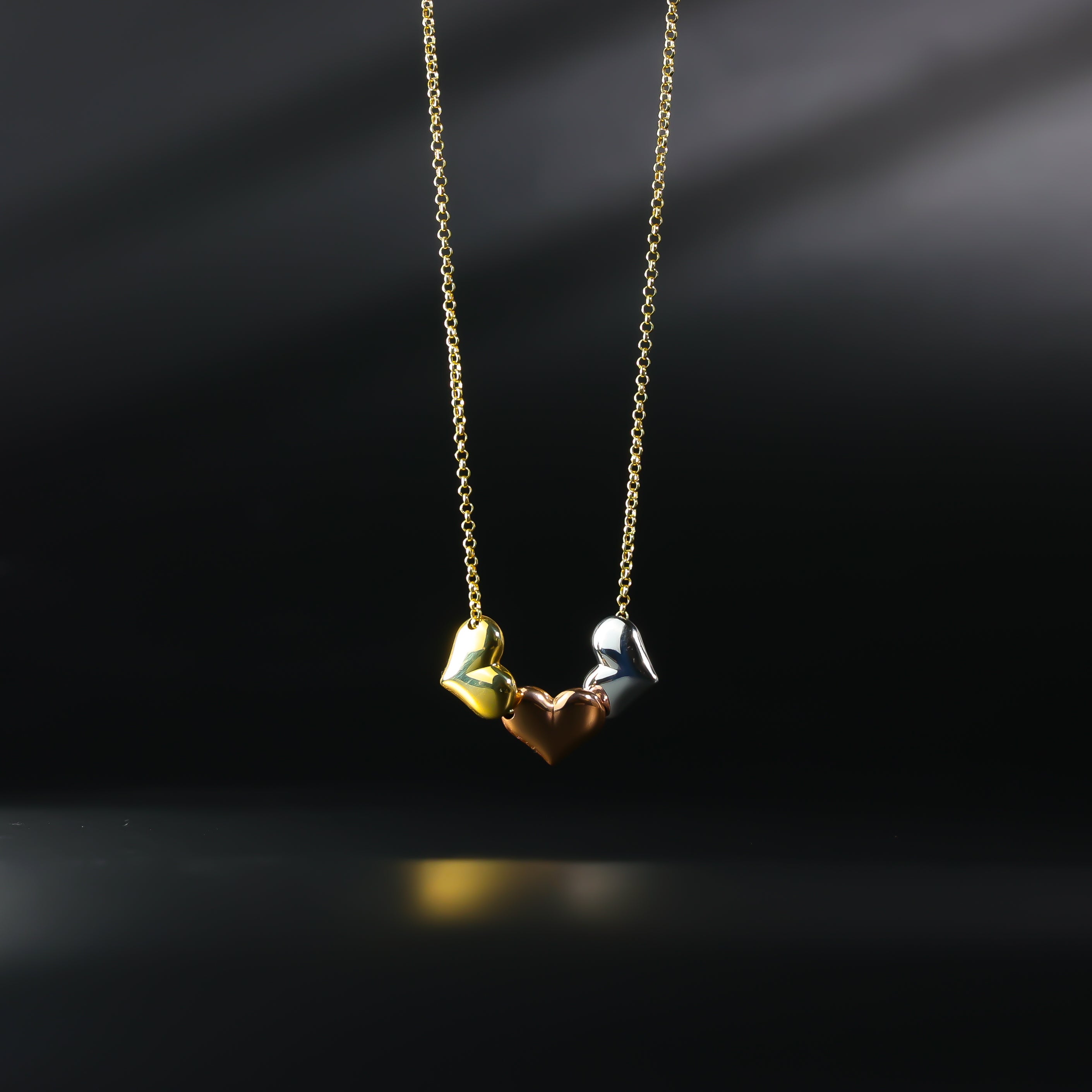 Gold Three Hearts Necklace Model-NK0069 - Charlie & Co. Jewelry