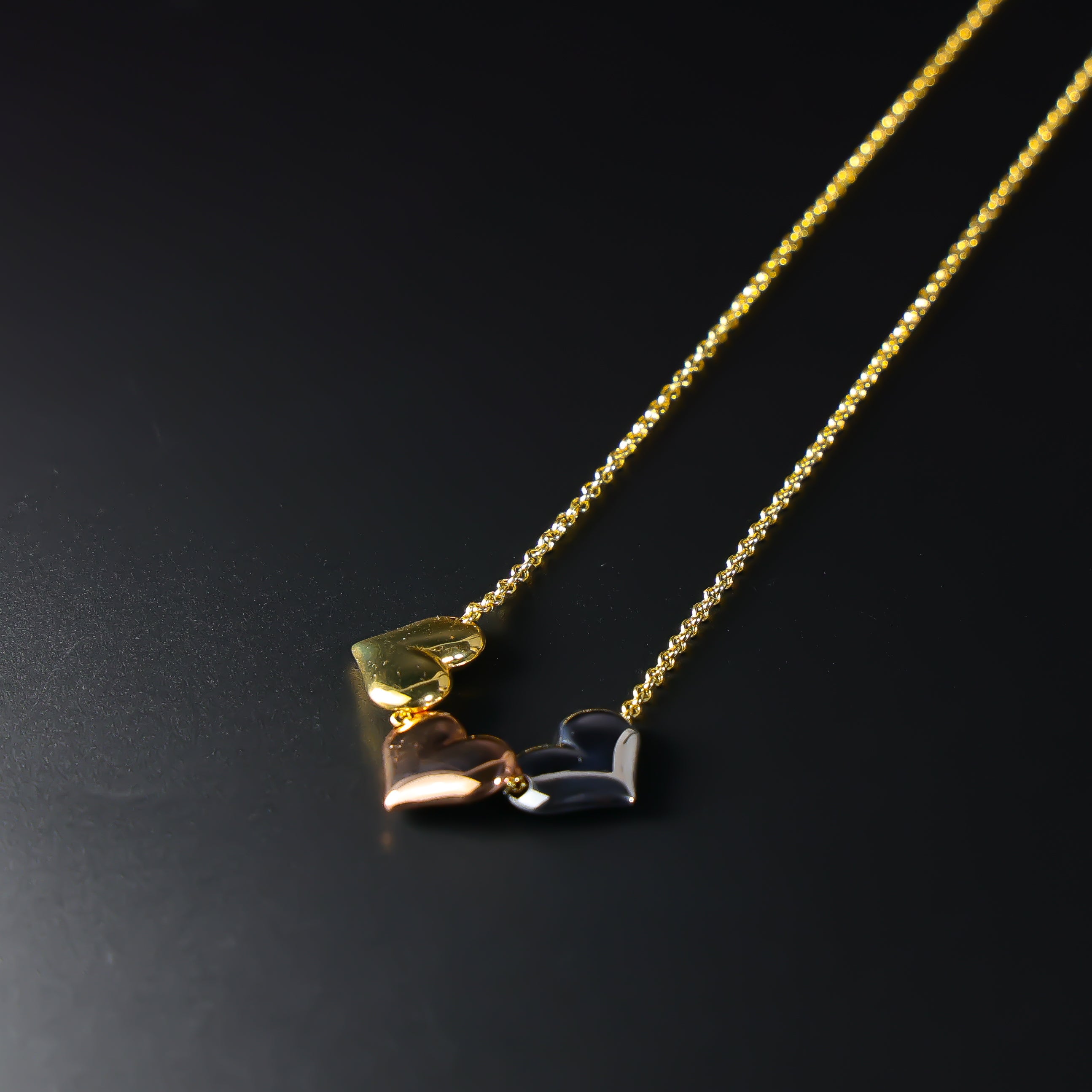 Gold Three Hearts Necklace Model-NK0069 - Charlie & Co. Jewelry