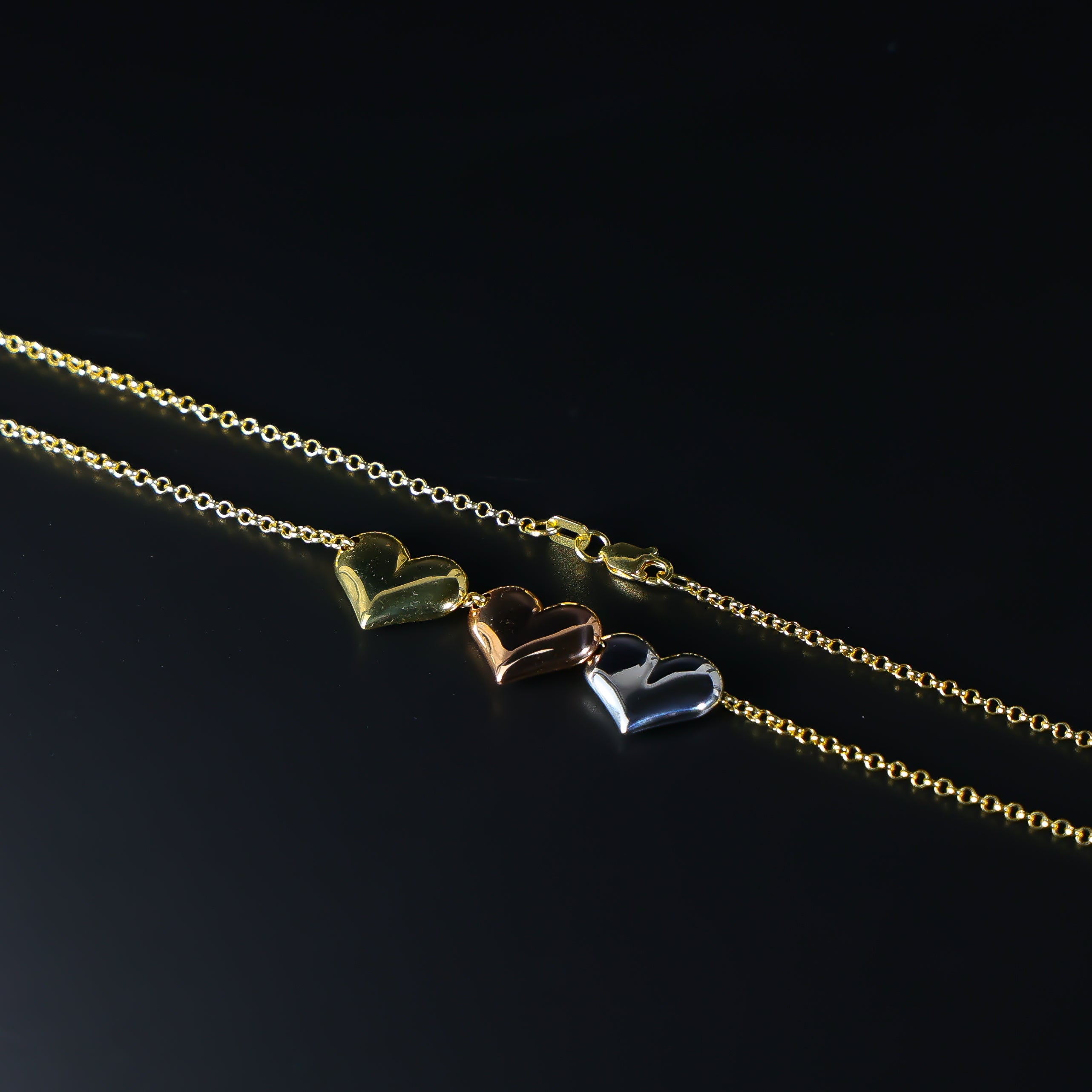 Gold Three Hearts Necklace Model-NK0069 - Charlie & Co. Jewelry